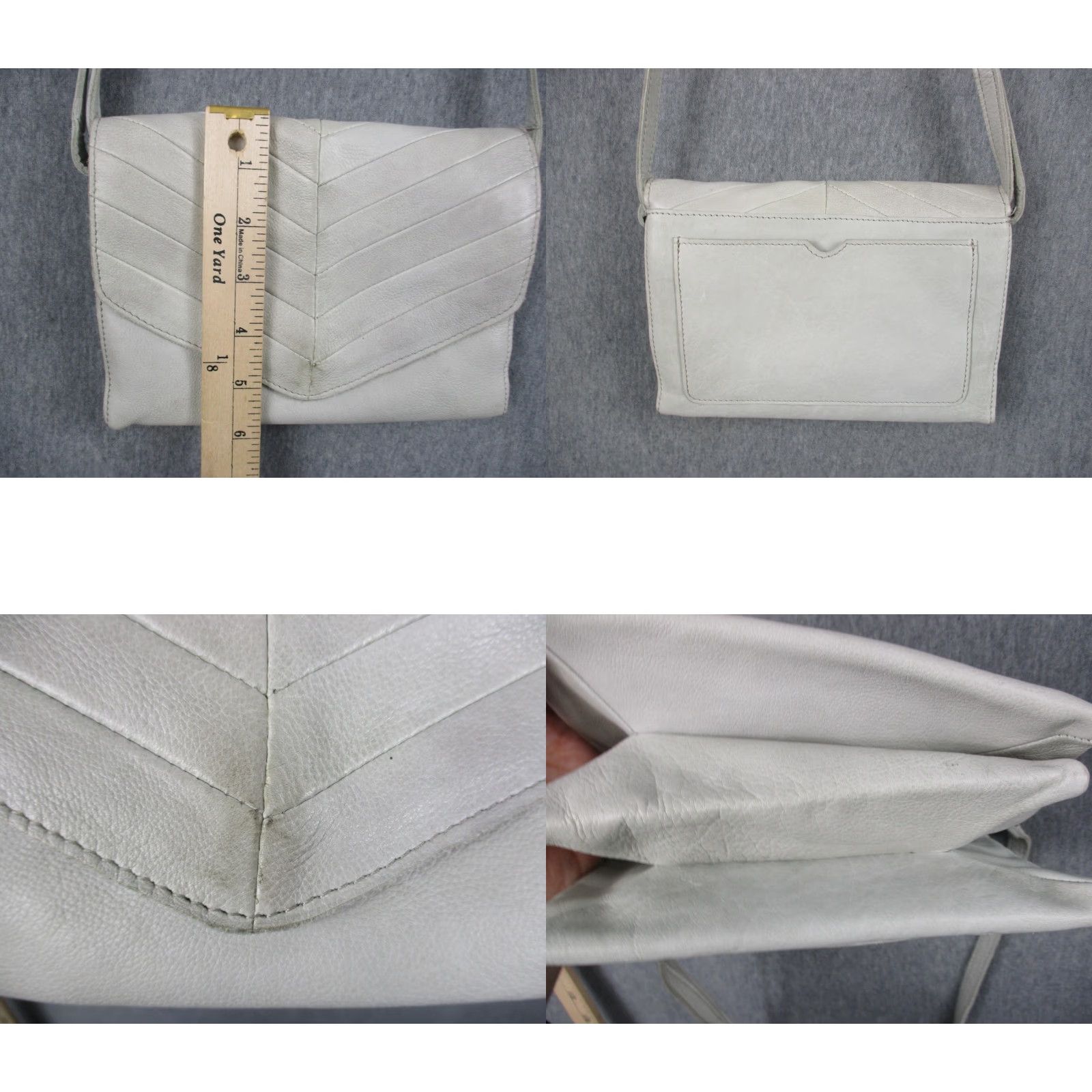 Vintage VILenca Holland Crossbody Bag Womens Genuine Leather Chevron Purse Crossbody Small Gray Bag Womens Chevron Front Flap Zip Size ONE SIZE - 8 Thumbnail
