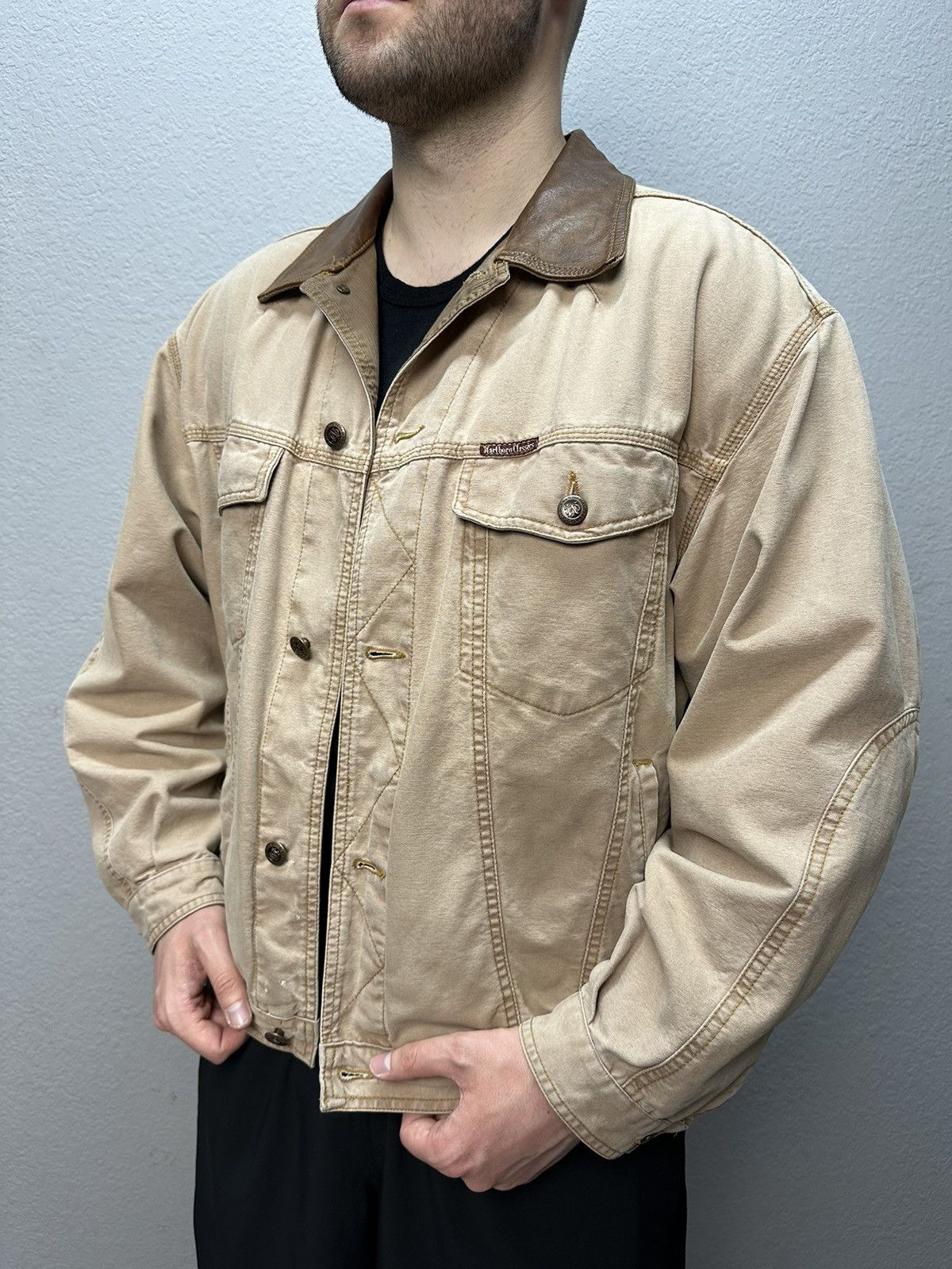 Vintage Vintage Marlboro Boxy Denim Jacket Beige Distressed Rare Size US XL / EU 56 / 4 - 5 Thumbnail