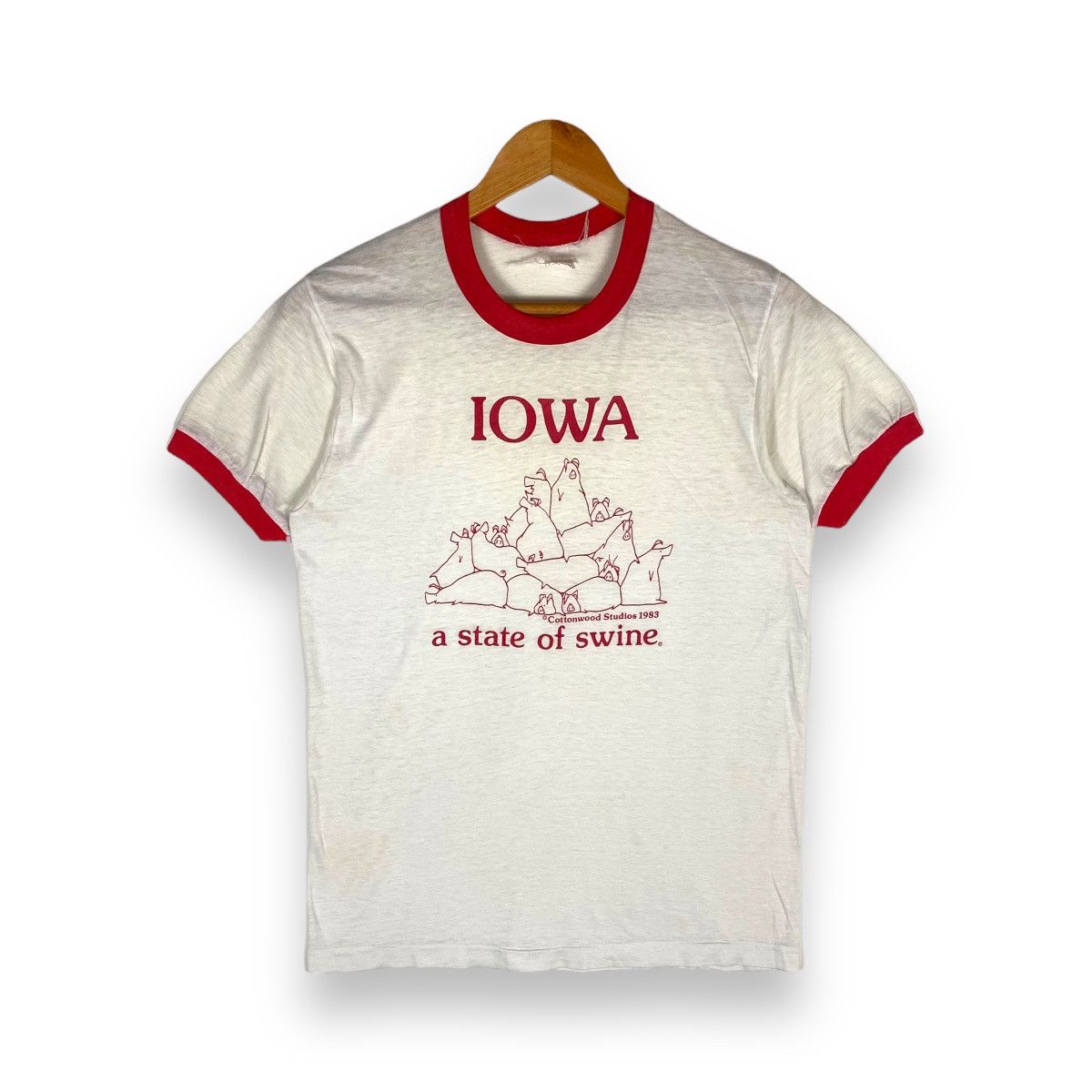 image of American Classics x Vintage 1989 Iowa A State Of Swine By Cottonwood Studios Tee in White (Size Sma