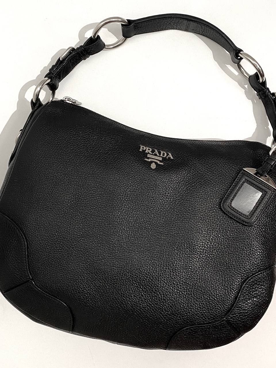 Prada Prada Logo Black Leather Vitello Daino Hobo Shoulder Bag Size ONE SIZE - 5 Thumbnail