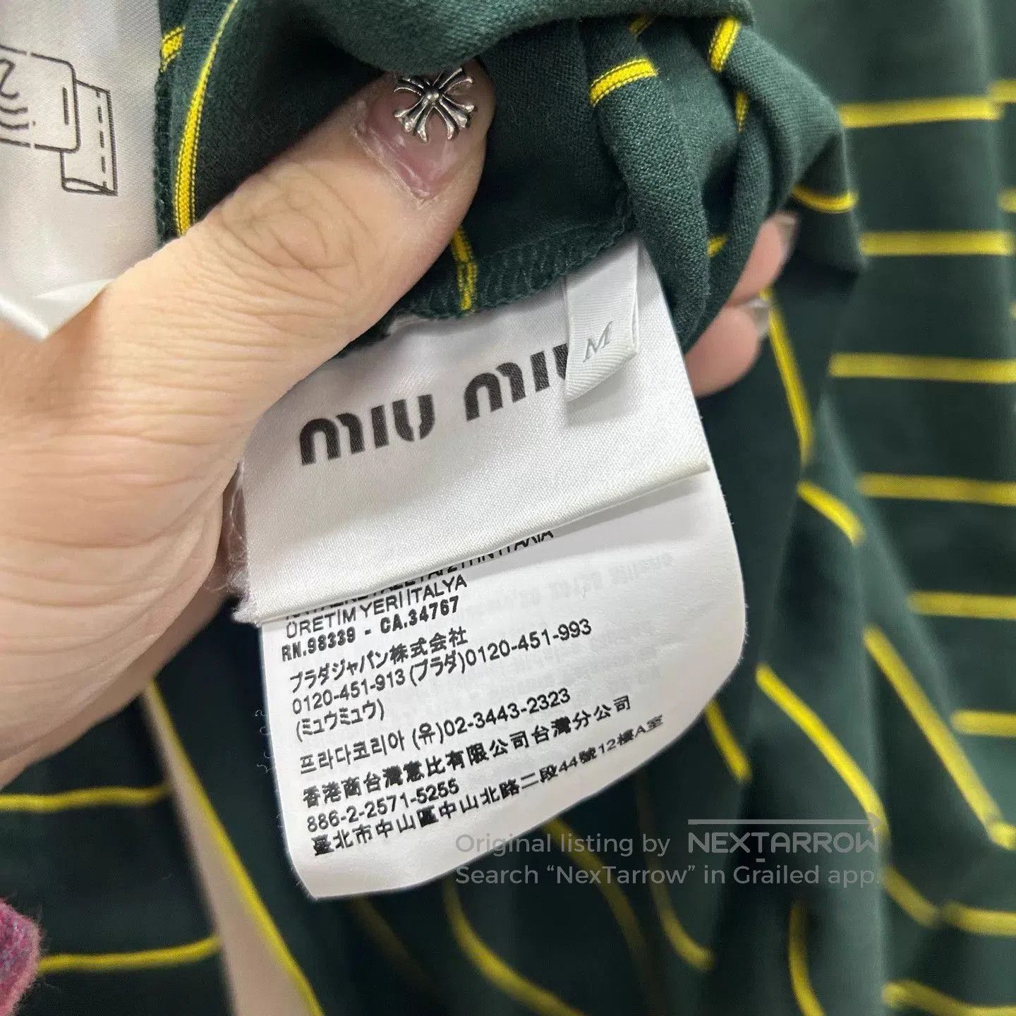 Miu Miu Green Striped Long-Sleeve Shirt with Chest Pocket. Size US M / EU 48-50 / 2 - 5 Thumbnail