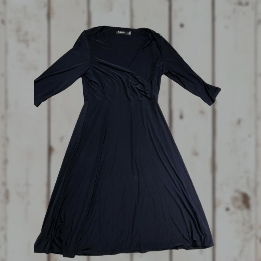 Ralph Lauren Lauren Ralph Lauren Dress Womens 12 Navy Blue Wrap Maxi Jersey V Neck 3/4 Sleeve Size XL / US 12-14 / IT 48-50 - 1 Thumbnail