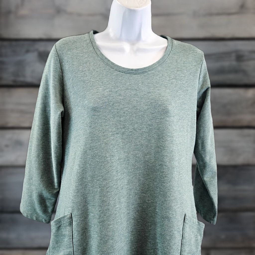 Vintage LOGO by Lori Goldstein Womens Top Blouse 3/4 Sleeve Size S Green Beige Lace Hem Pullover Front Logo Shirt Mens Womens Girls? Size S / US 4 / IT 40 - 1 Thumbnail
