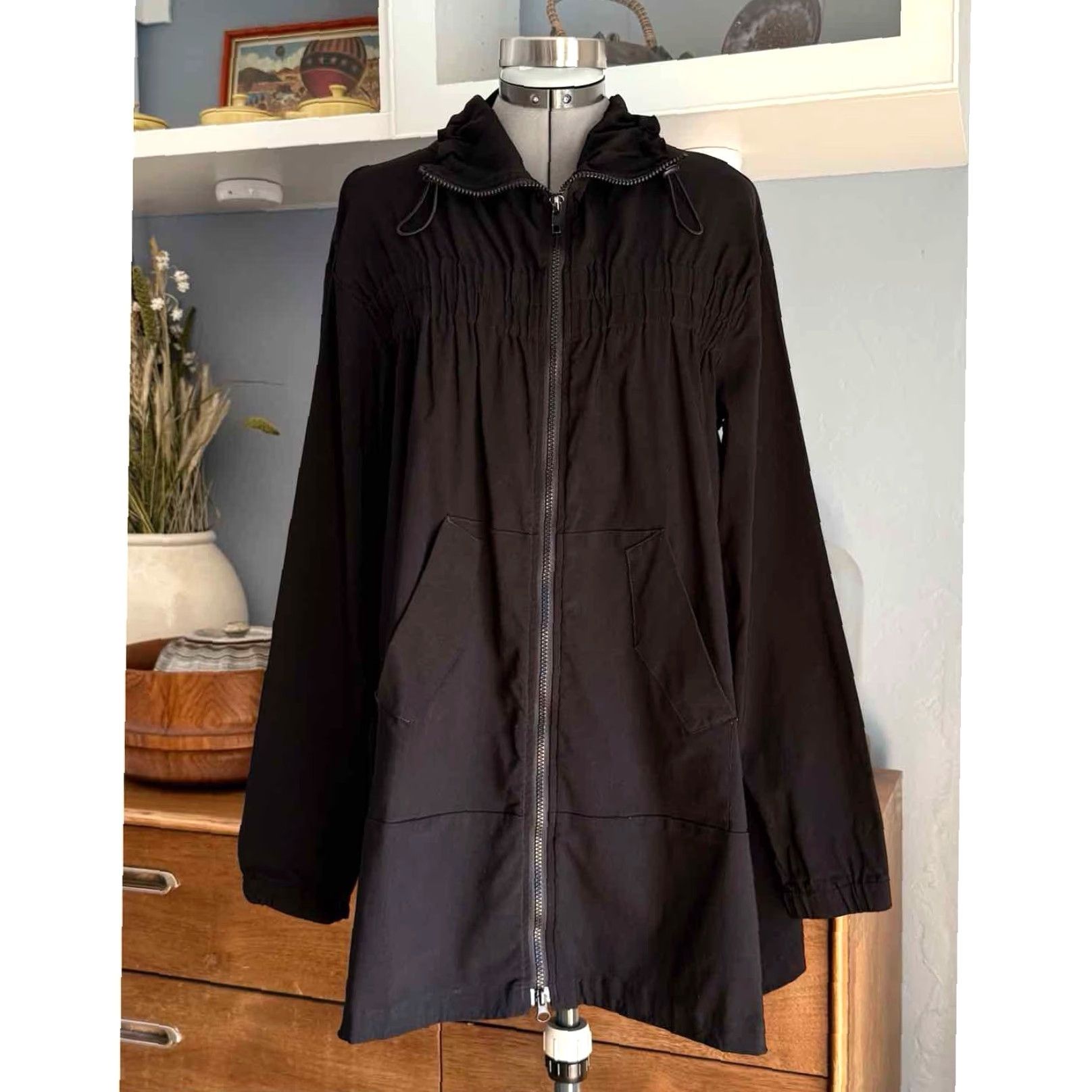 Vintage VINTAGE Noblu A-Line Black Jacket Artsy Lagenlook Jacket Women S Black Pockets Zip Front Tie Neck Collar Light Weight Size S / US 4 / IT 40 - 2 Thumbnail