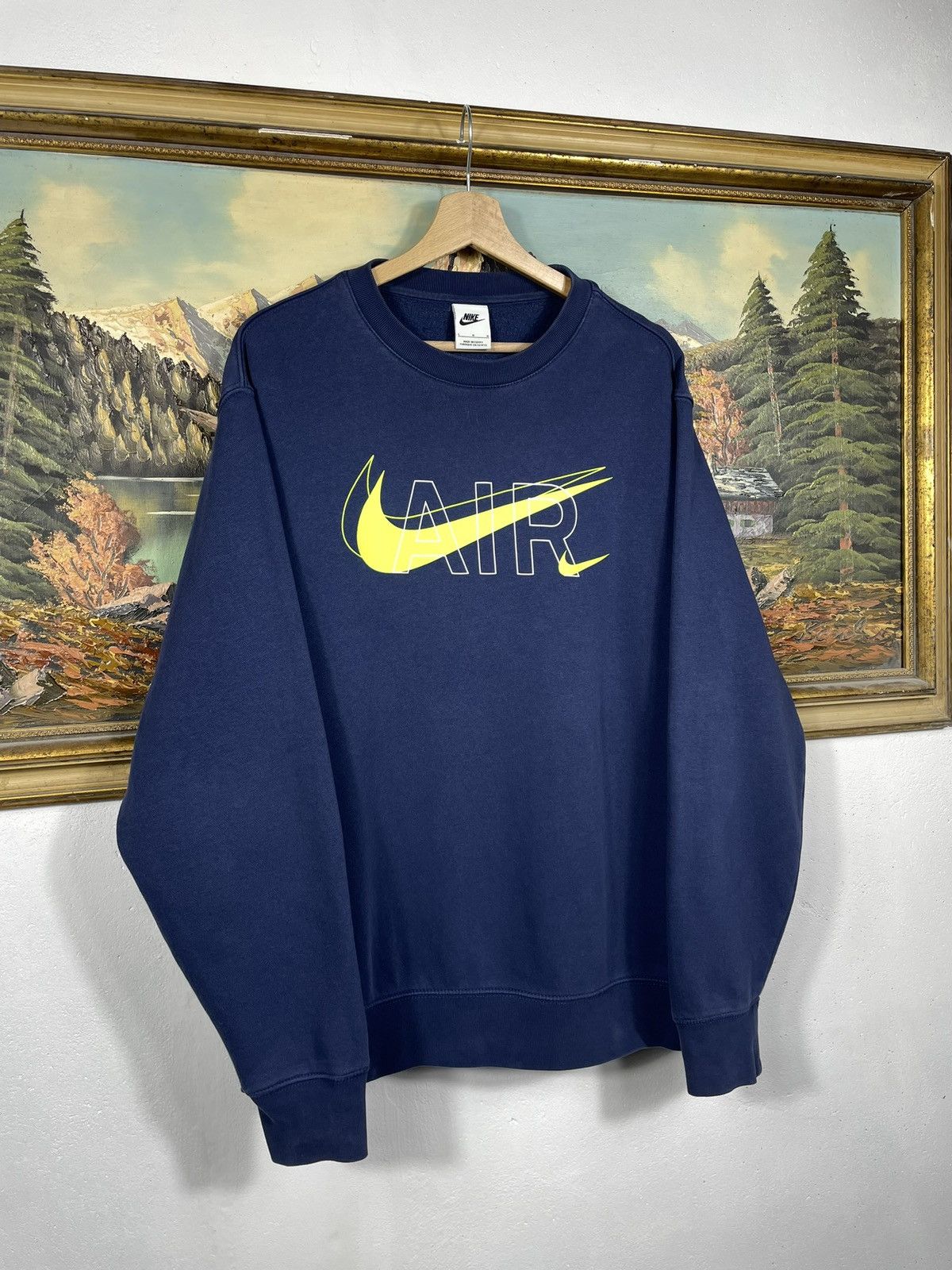 Nike × Vintage Navy Crewneck Nike Loose Skate Hiphop Rap Center Swoosh Size US L / EU 52-54 / 3 - 2 Thumbnail