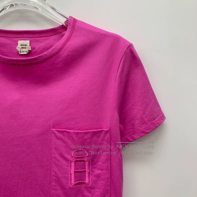 Hermes Hermes Fuchsia embroidered pocket cotton short-sleeved T-s Size XS / US 0-2 / IT 36-38 - 3 Thumbnail