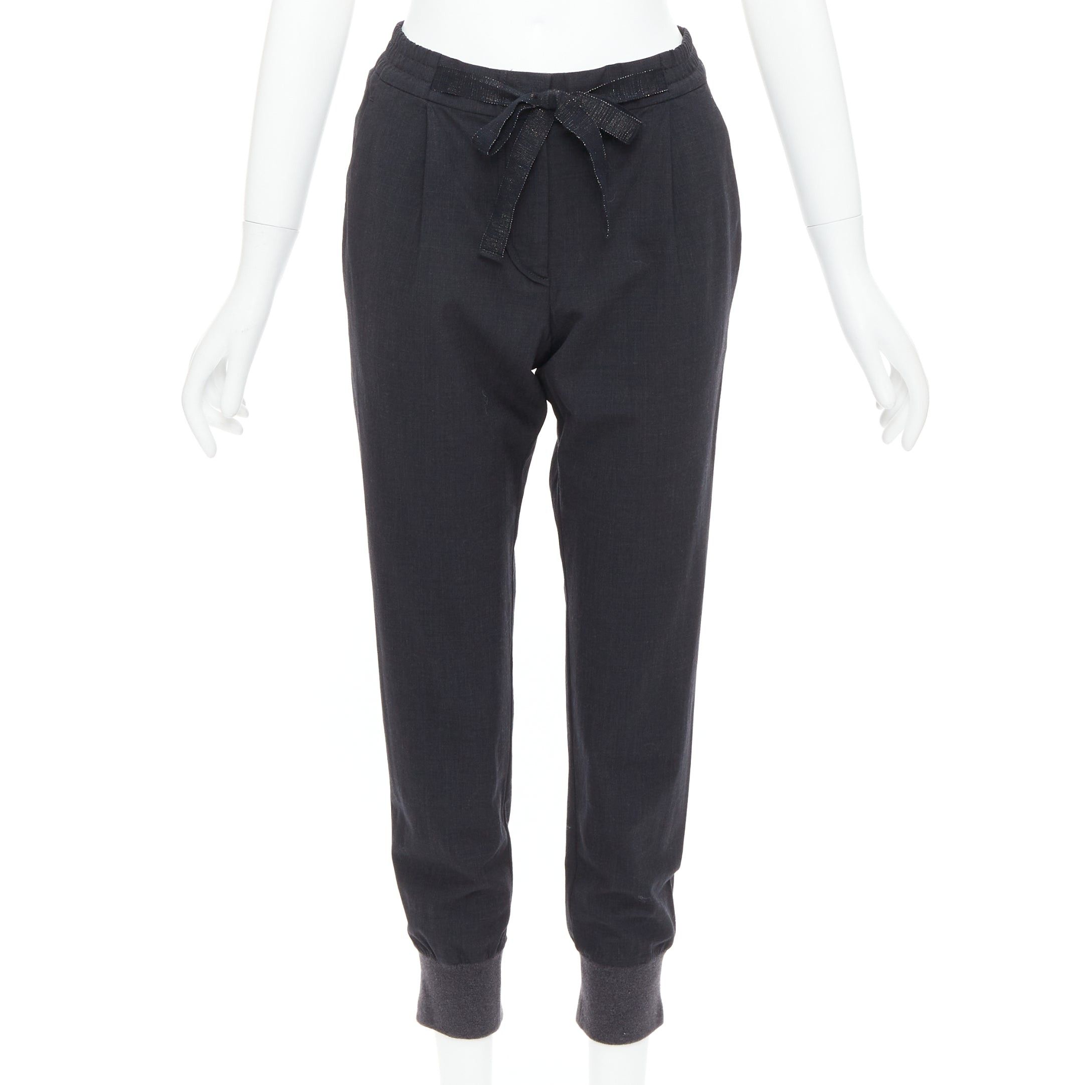 Brunello Cucinelli BRUNELLO CUCINELLI dark grey virgin wool blend relaxed jogger pants IT38 XS Size 26" / US 2 / IT 38 - 1 Thumbnail