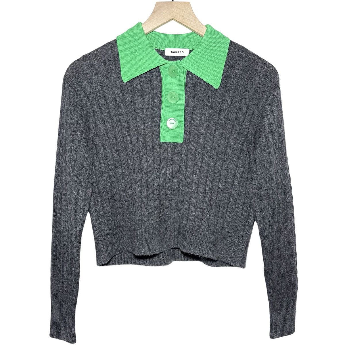 Sandro Sandro Reno Contrast Collar Sweater in Dark Grey Size XS / US 0-2 / IT 36-38 - 1 Thumbnail
