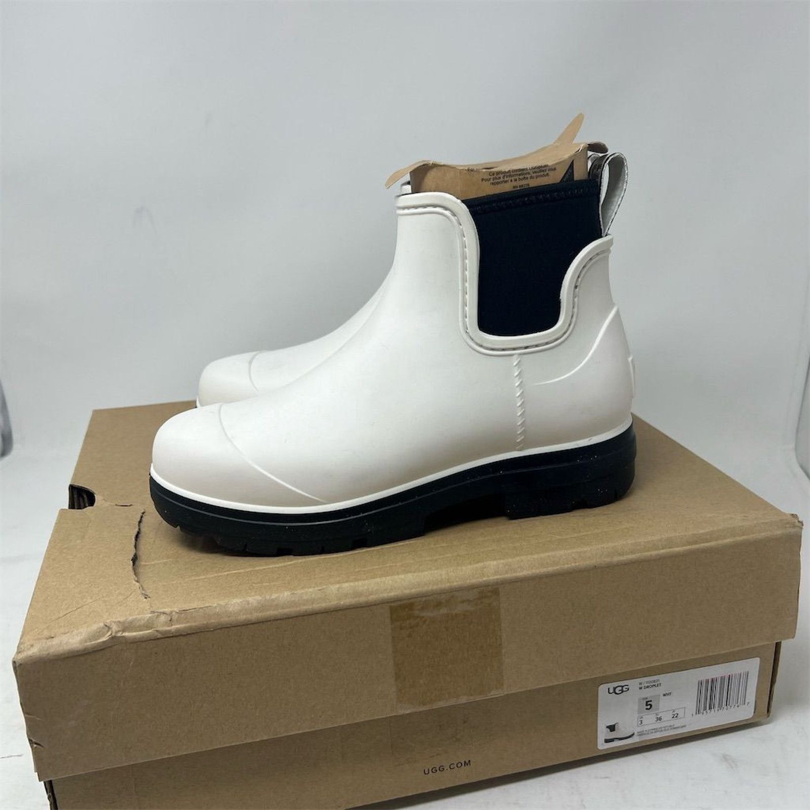 UGG Women's Droplet Ankle Rain Boots White Size 5 Chelsea