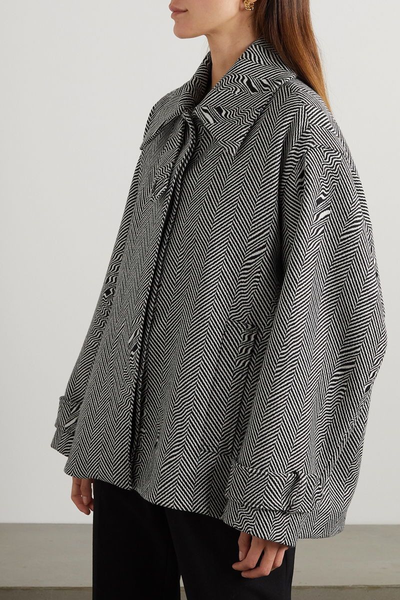 Stella McCartney Oversized Shearling-Trimmed Herringbone Jacket Size S / US 4 / IT 40 - 12 Thumbnail