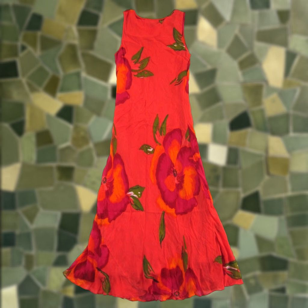 Pinko Vintage Nostalgia 100% Rayon Orange Pink Green Floral Long Maxi Tank Dress Small Women's Dress Size S / US 4 / IT 40 - 1 Thumbnail