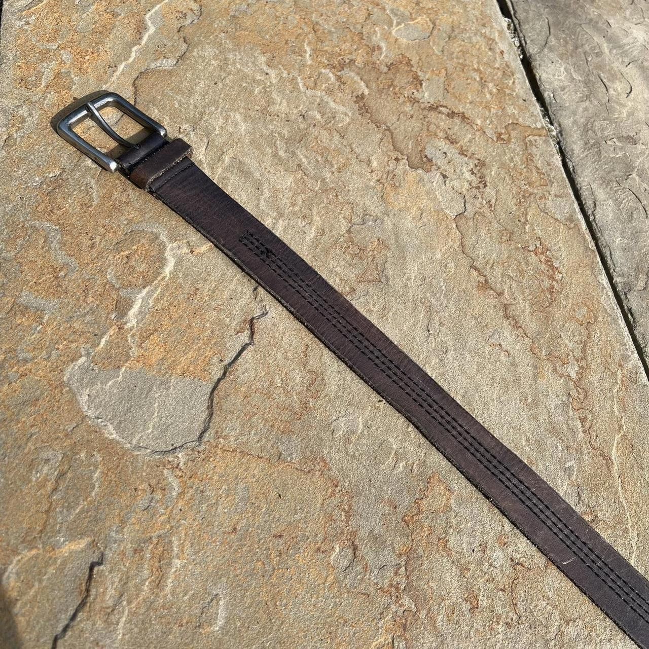 Urban Outfitters Brown Leather Triple Stitch Belt Size ONE SIZE - 2 Thumbnail