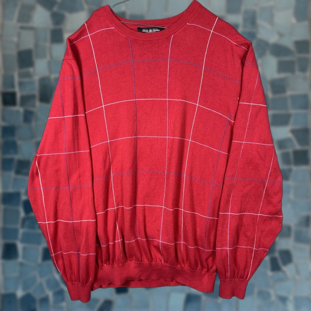 Brooks Brothers Brooks Brothers Sweater Men 2XL Shirt Pullover Crew Red Windowpane Golf Size US XXL / EU 58 / 5 - 1 Thumbnail