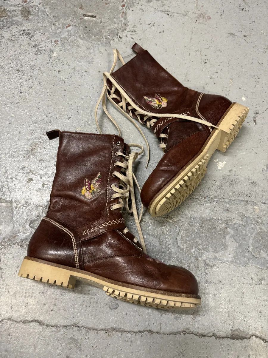 Dior AW2005 Dior Brown Flowers Embroideries Ankle Boots by John Galliano Size US 9 / IT 39 - 5 Thumbnail
