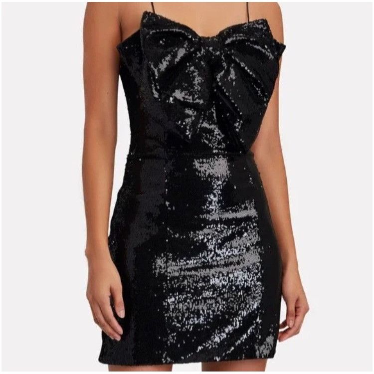 image of Torras Torn By Ronny Kobo Lindsay Sequin Bow Mini Dress Black M, Women's (Size Medium)