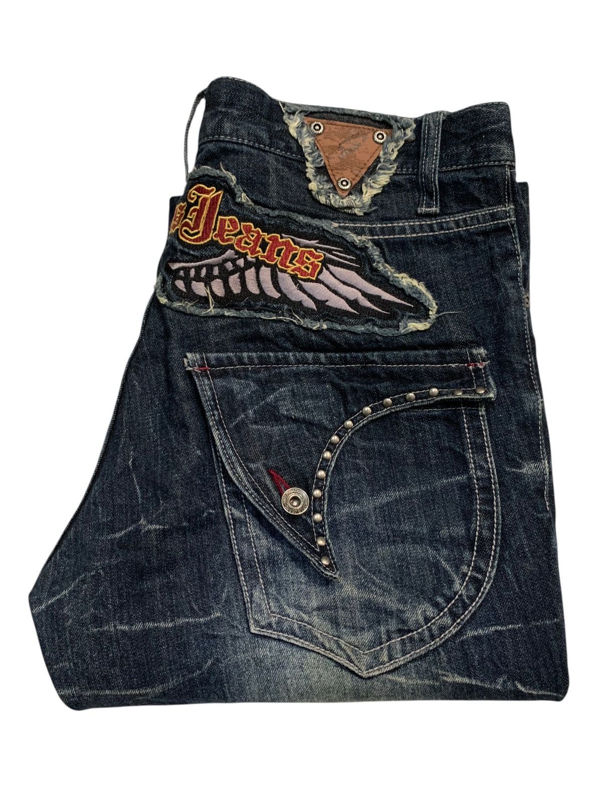 Tornado Mart FLARE💥NYLAUS JEANS RUSTY PUNK STYLE DISTRESSED DENIM Size US 31 - 11 Thumbnail