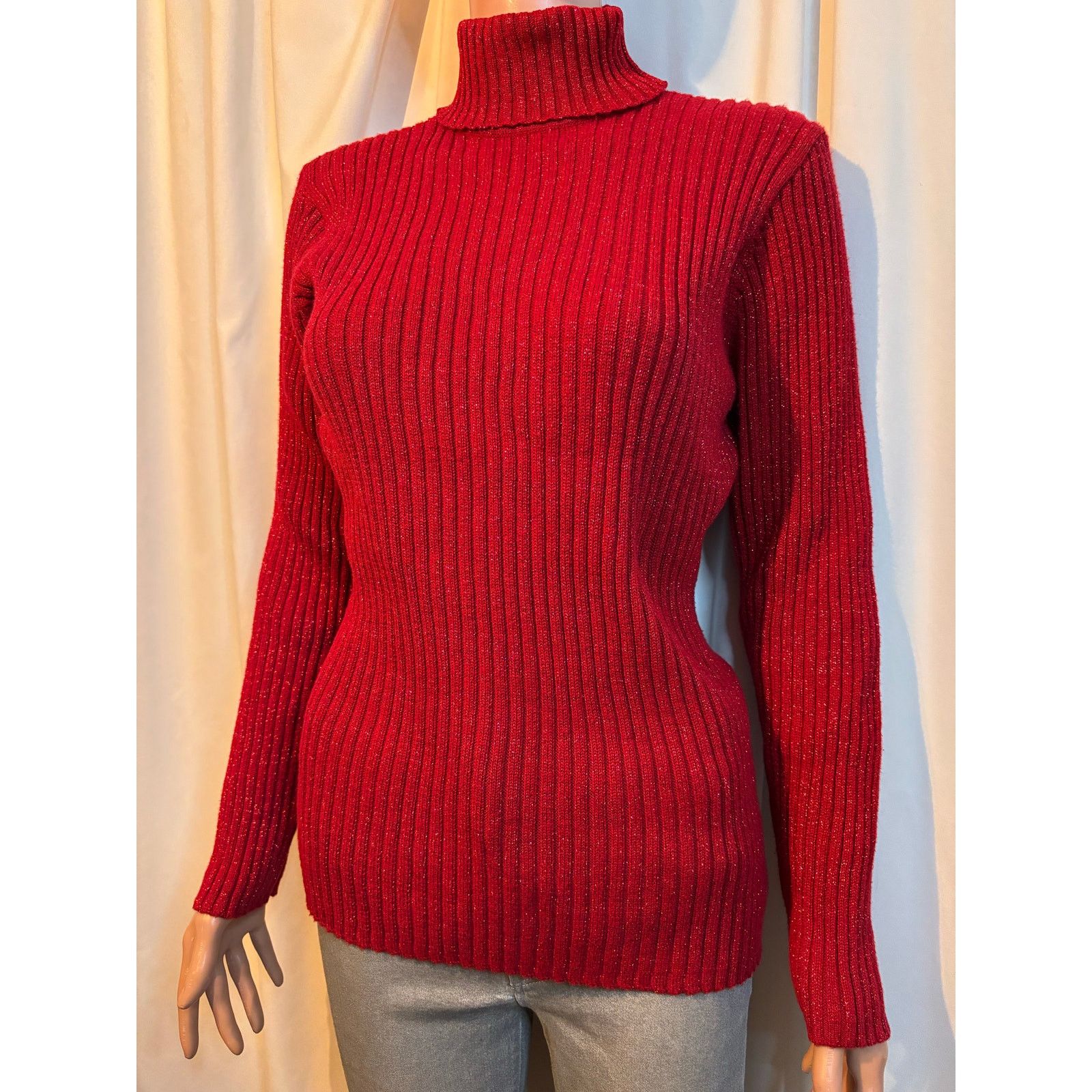 Basic Editions Womens Red Ribbed Turtleneck Sweater Size Large Size L / US 10 / IT 46 - 1 Thumbnail