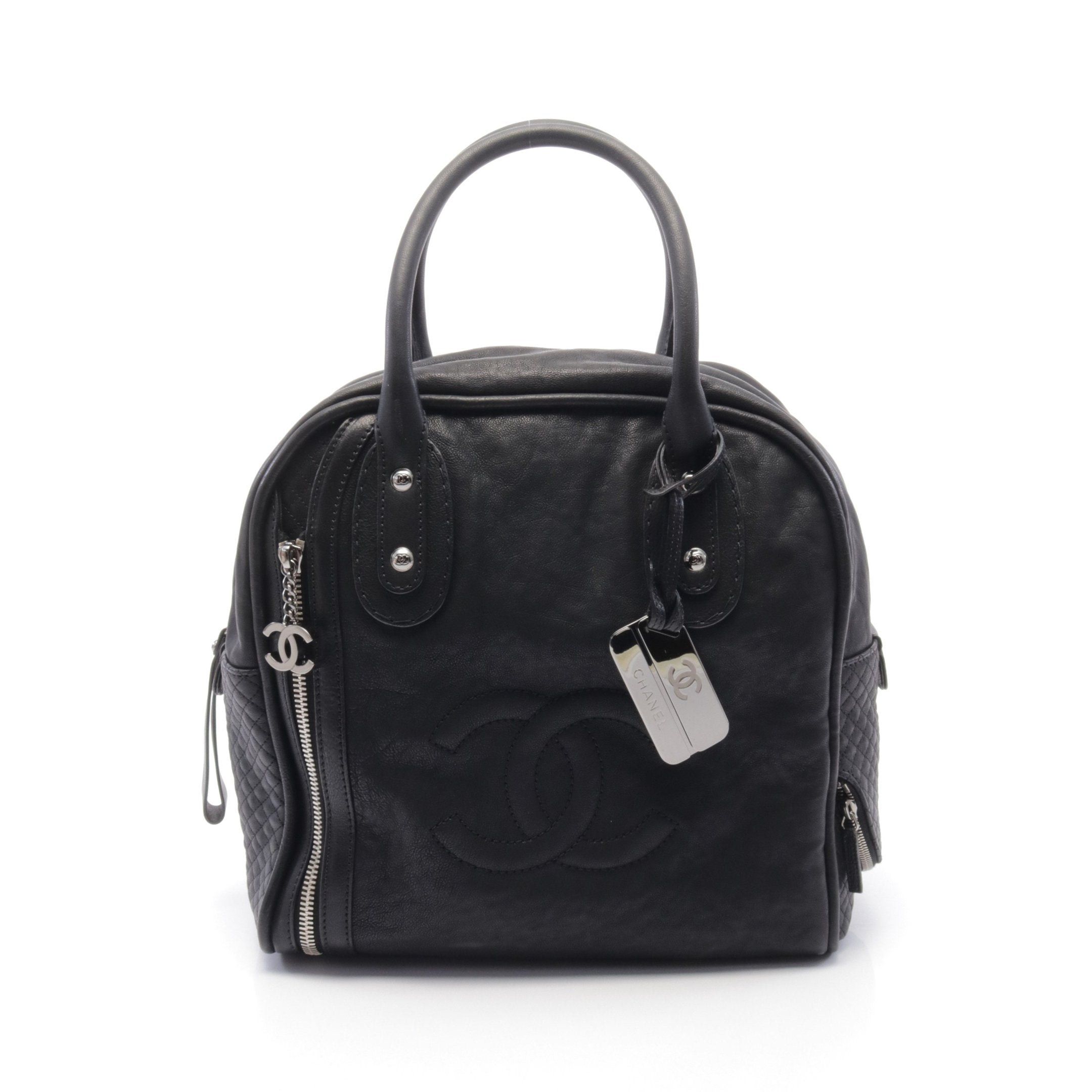 Chanel Chanel Coco Mark Bowling Bag Handbag Leather Black Silver Hardware Size ONE SIZE - 1 Thumbnail