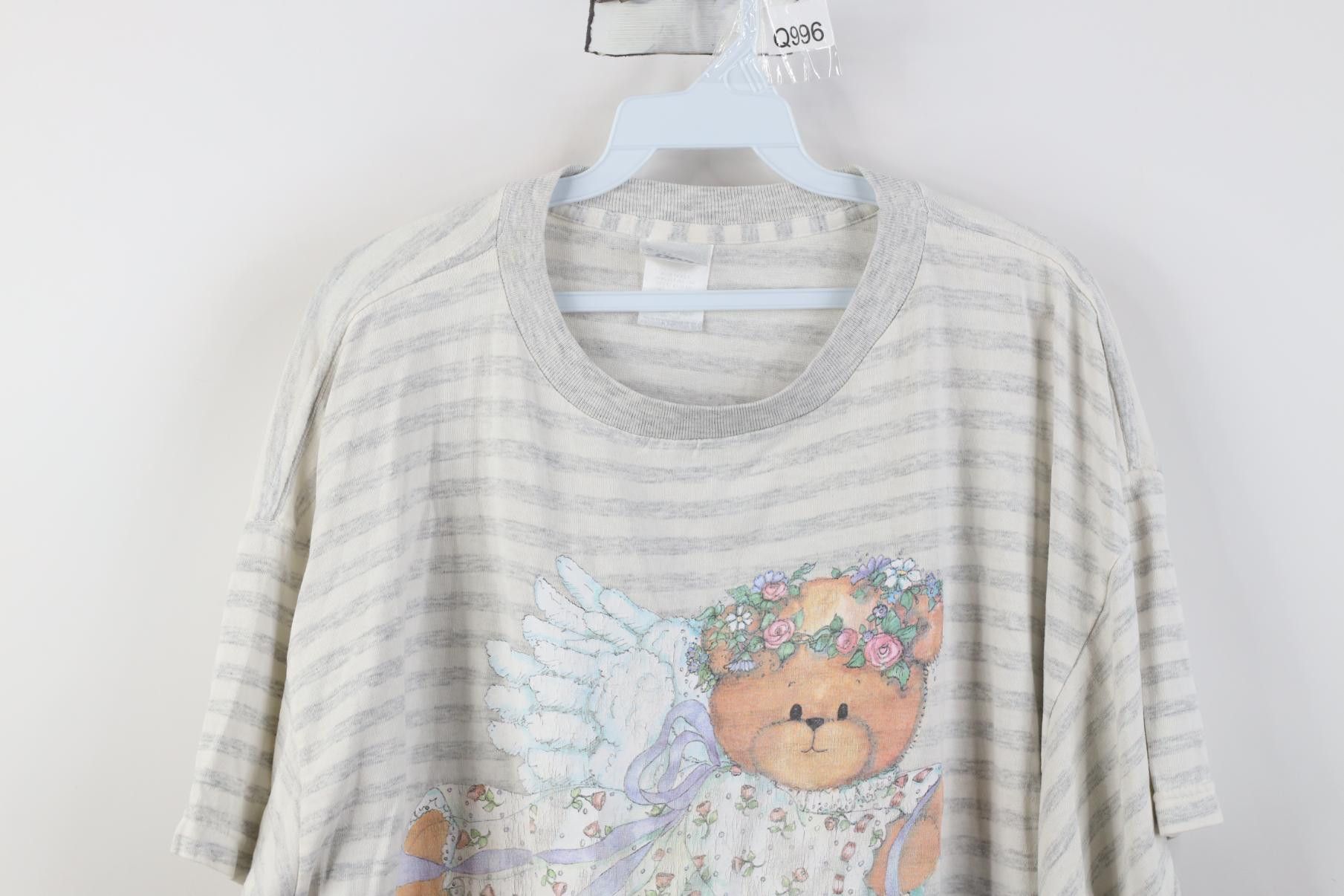 Vintage Vintage 90s Angel Bear Heart Striped Night Sleep T-Shirt USA Size ONE SIZE - 2 Thumbnail