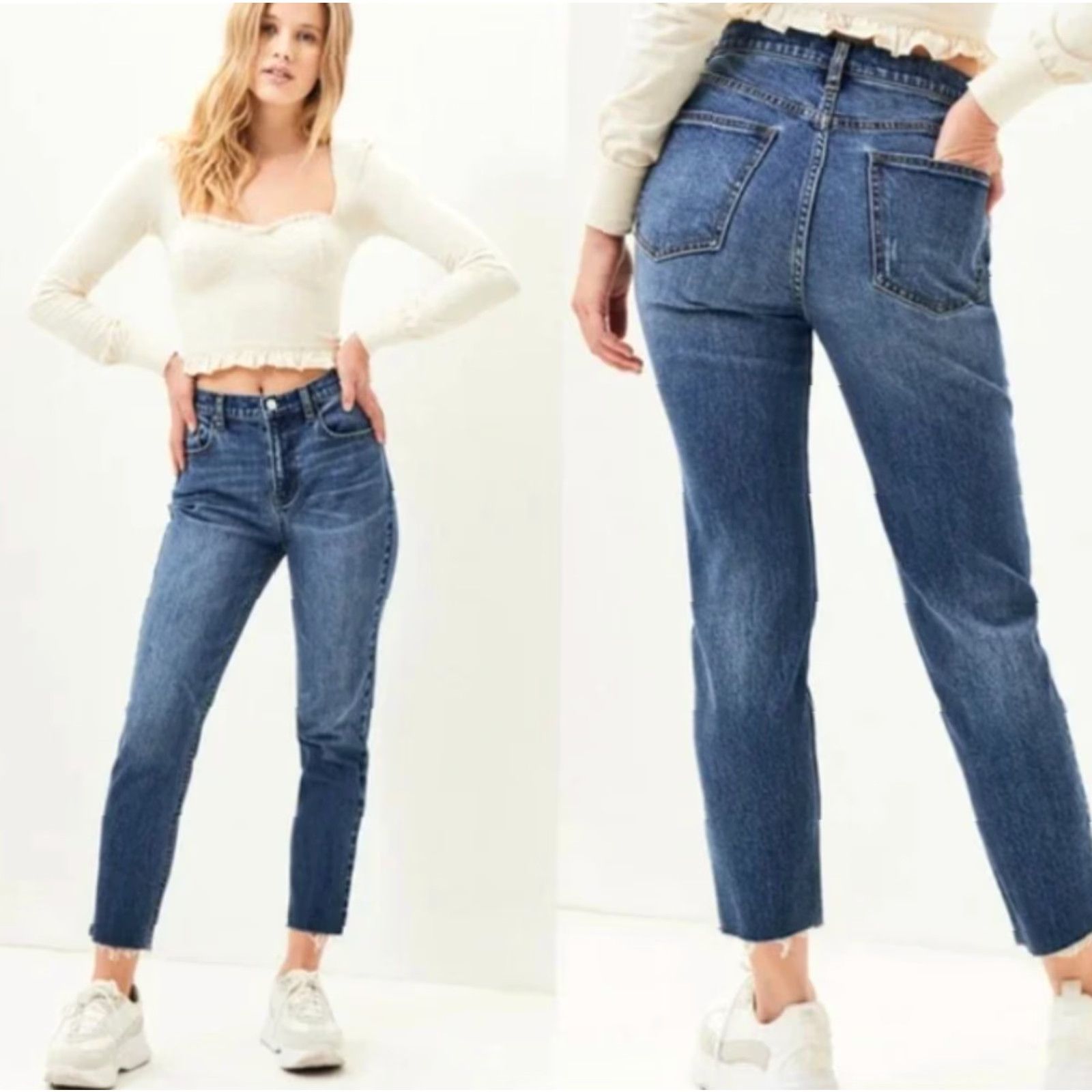 Pacsun PacSun Womens 26 Jeans | Cropped Mid Rise Raw Hem Medium Wash Denim 5-Pocket Stretch Cotton Blend Size 26" / US 2 / IT 38 - 2 Thumbnail