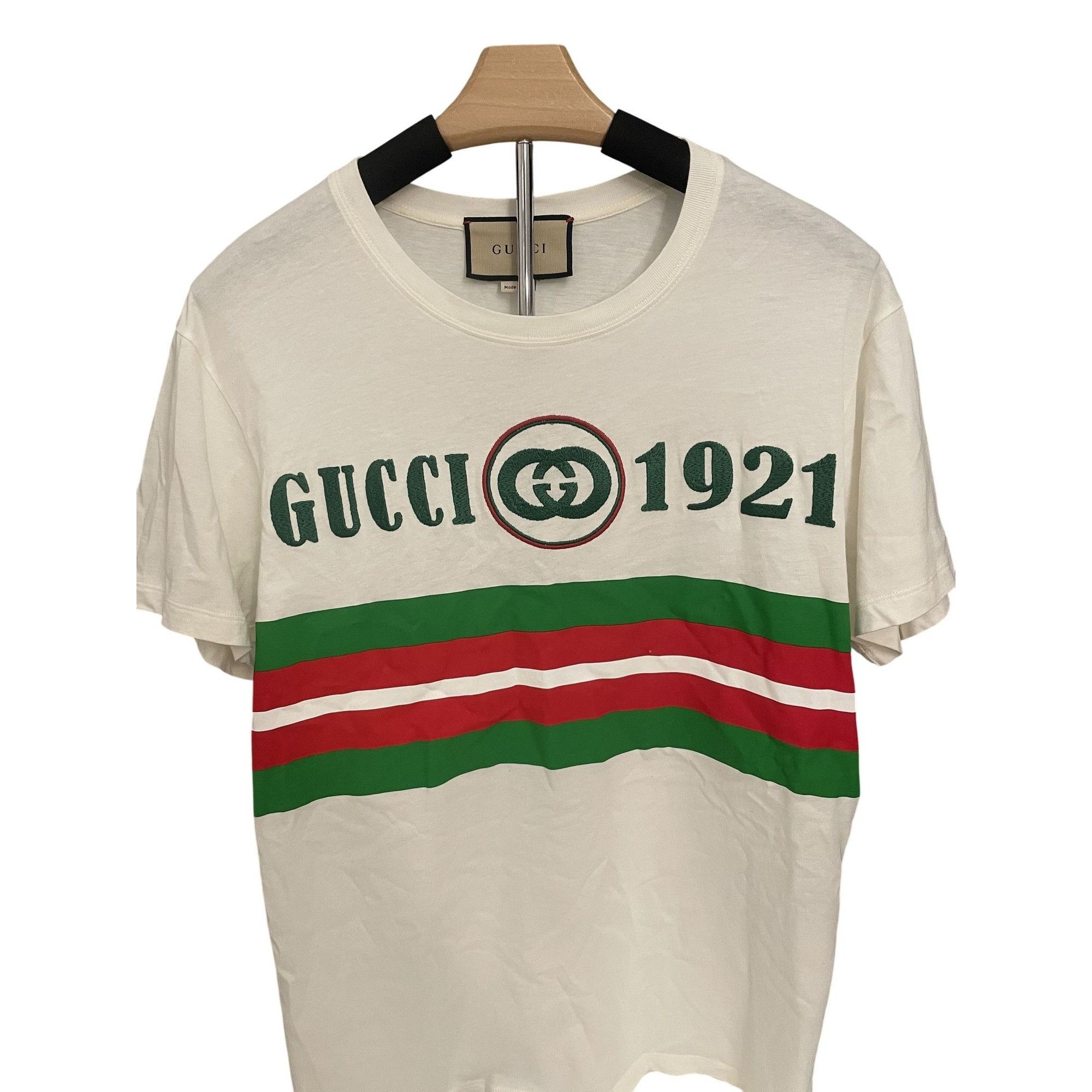 Gucci Gucci 1921 Logo White T-Shirt With Green & Red Stripes Made