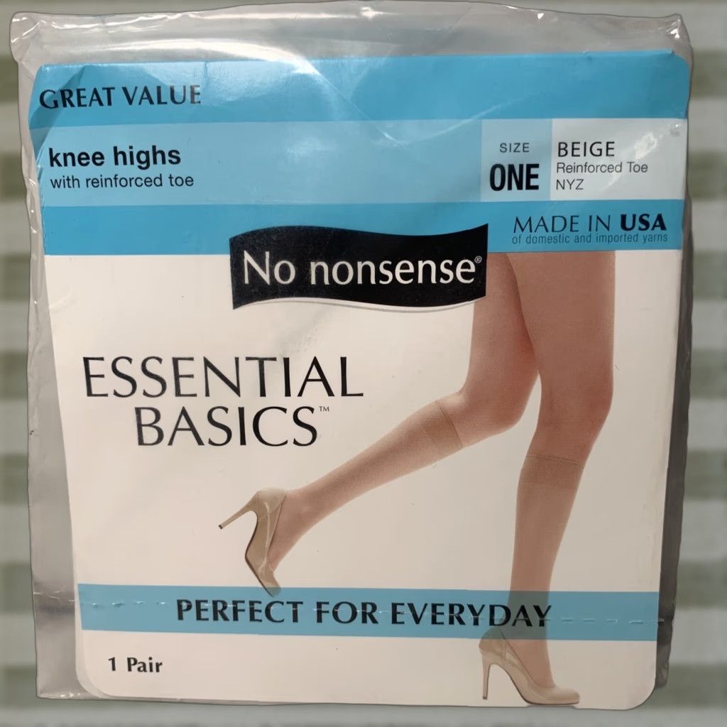 Vintage VINTAGE No Nonsense Knee Highs Beige Size One Reinforced Toe USA Made Knee Highs Women Knitted Semi-Sheer Neon? Size ONE SIZE - 1 Thumbnail
