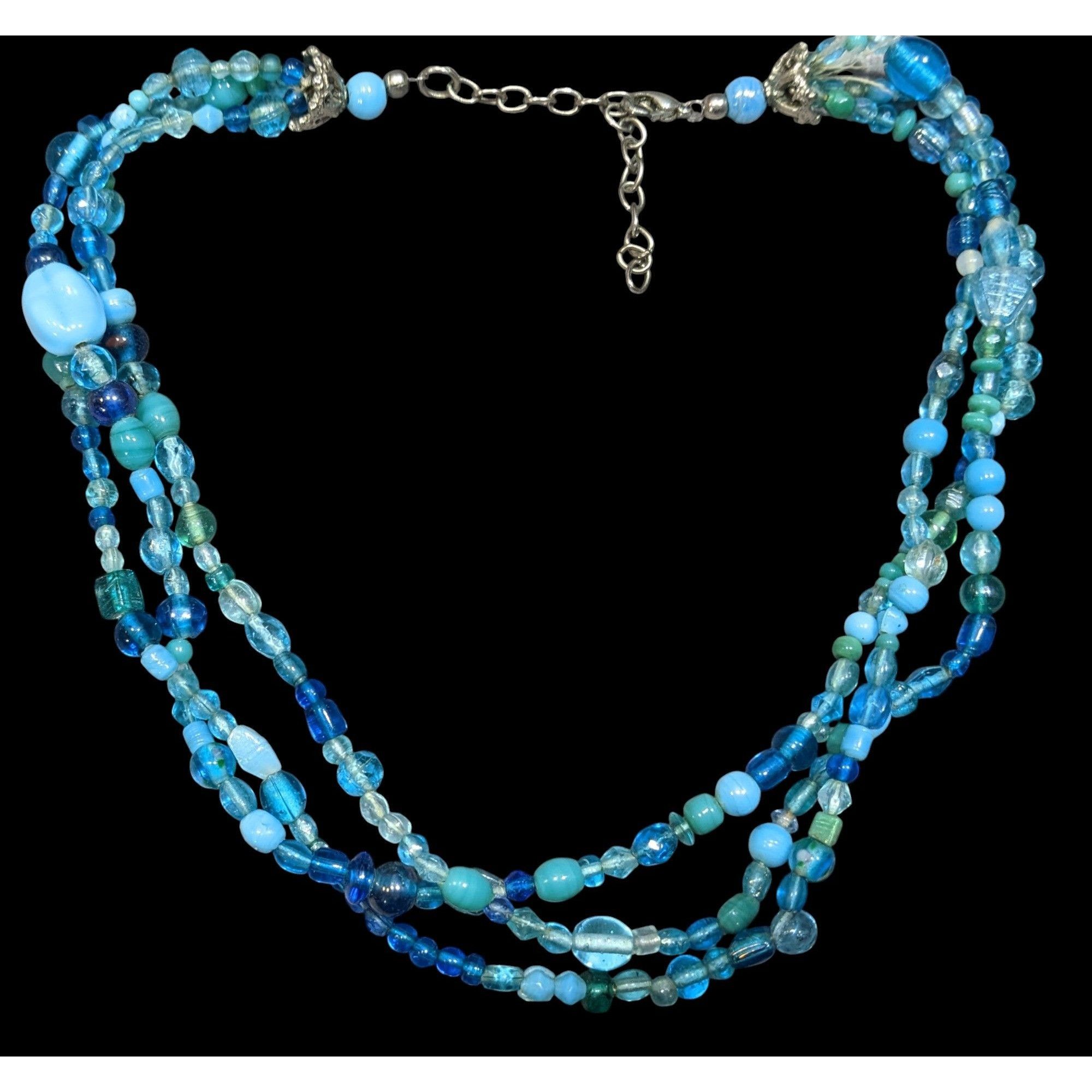 Handmade Mermaidcore Handmade Blue Glass Beaded Layered Necklace Size ONE SIZE - 1 Thumbnail