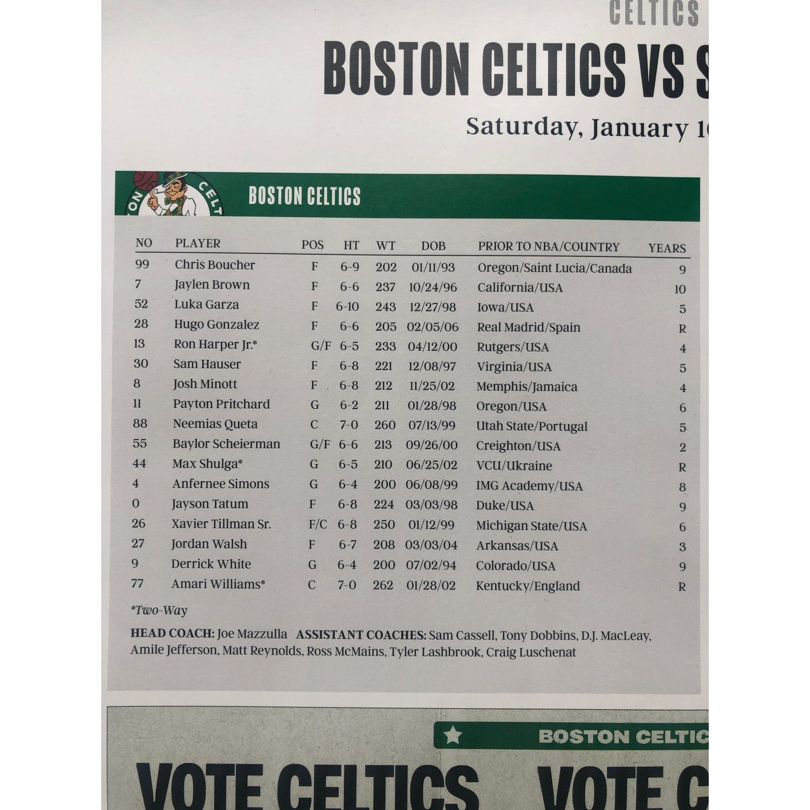 NBA Boston Celtics v San Antonio Spurs 1/10/26 Poster Minott Size ONE SIZE - 5 Thumbnail
