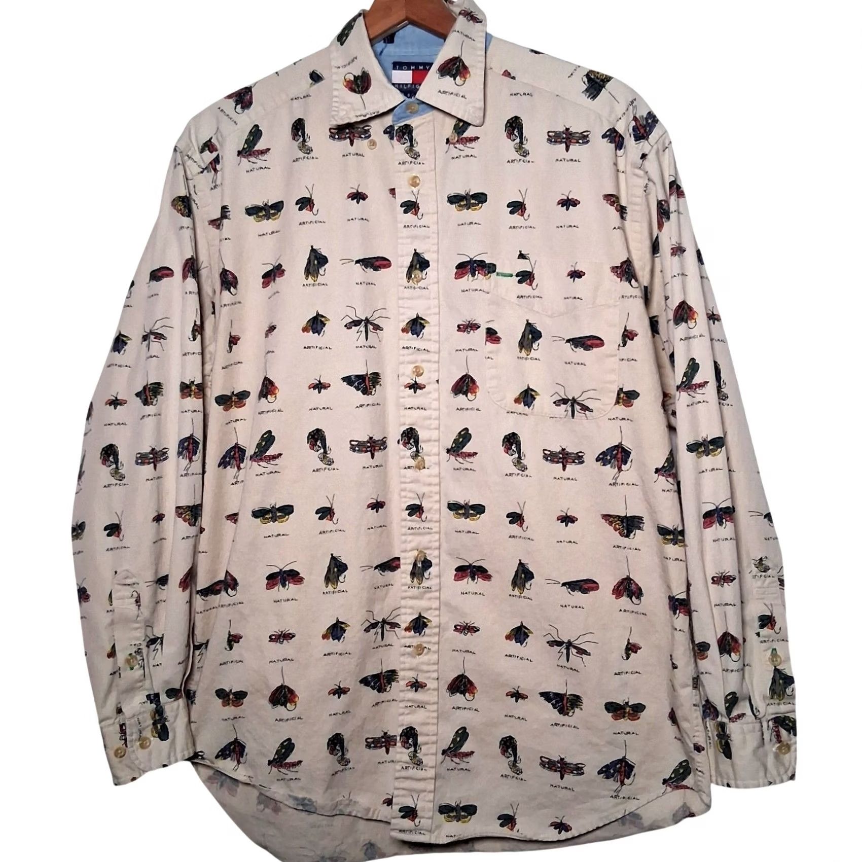 Tommy Hilfiger VINTAGE Tommy Hilfiger Shirt Men Small Fly Fishing Lures Fisherman Outdoors Fish Button-Down Collared Long Sleeve Beige Cotton Size US S / EU 44-46 / 1 - 2 Thumbnail