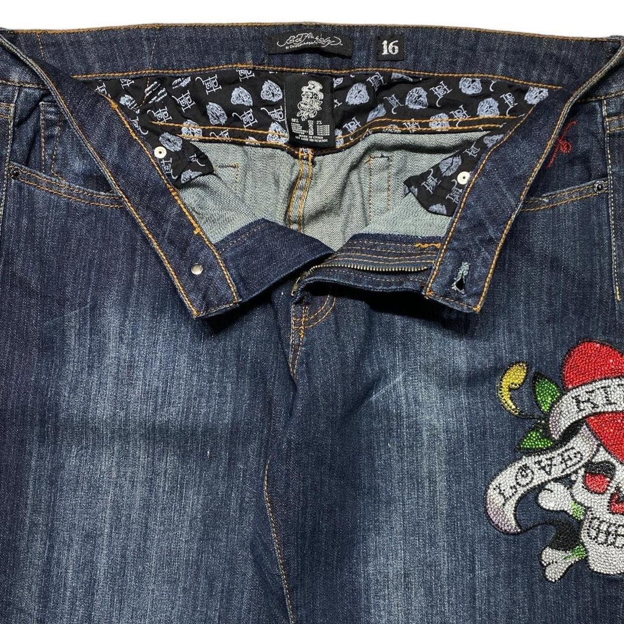 Christian Audigier × Ed Hardy × Vintage E ED HARDY LOVE KILLS SLOWLY SWAROVSKI JEANS [36-32] Size US 36 / EU 52 - 3 Thumbnail