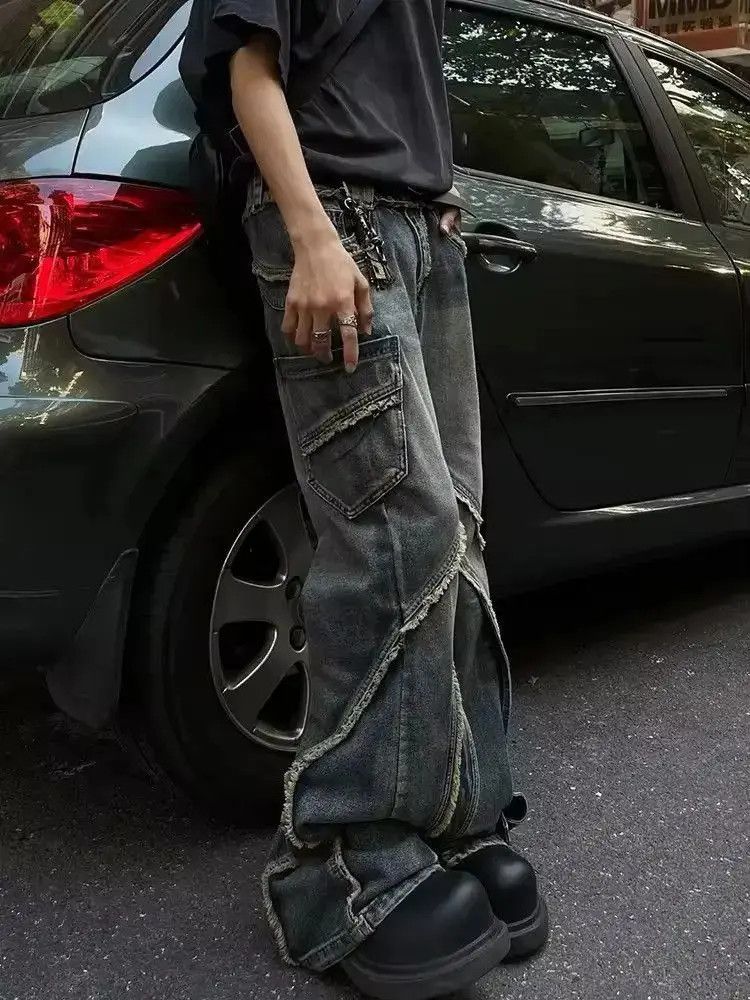 Japanese Brand Retro heavy-duty stitching raw edge micro-flared jeans y2k Size US 32 / EU 48 - 5 Thumbnail