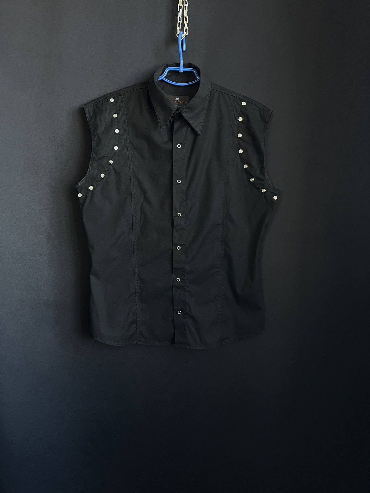 Etro ETRO Sleeveless Shirt Blouse Cotton Black Size M ☝️Defect Size M / US 6-8 / IT 42-44 - 1 Thumbnail