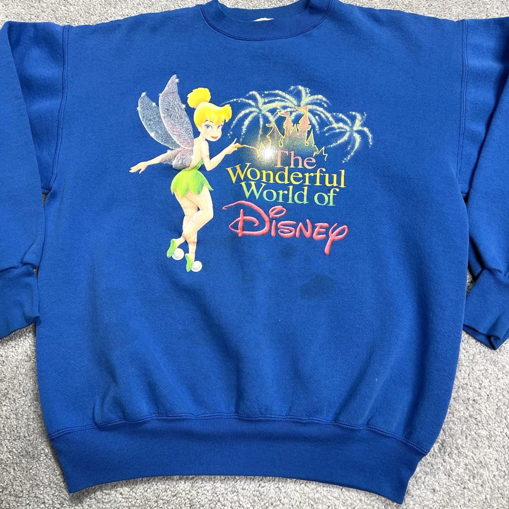 Disney VINTAGE Disney Tinker Bell Sweatshirt Unisex Adults Medium Blue Sweatshirt Fleece Lined Pullover Crew Neck Long Sleeve Graphic Print Logo Size M / US 6-8 / IT 42-44 - 2 Thumbnail