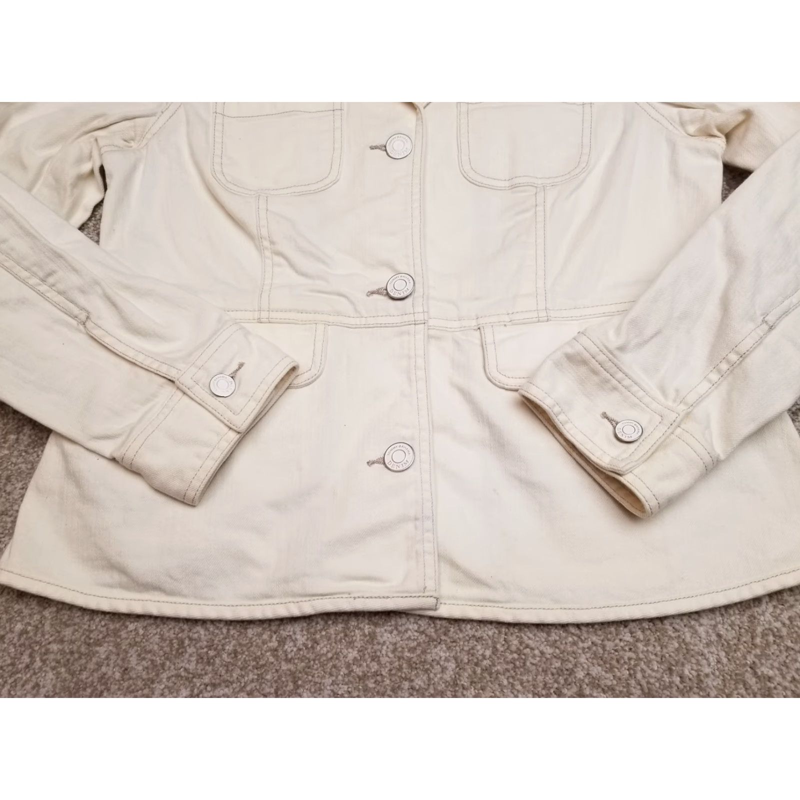 Tommy Bahama VINTAGE Tommy Bahama Jacket Womens 14 Cream Canvas Cotton Button Casual Long Sleeve Size XL / US 12-14 / IT 48-50 - 2 Thumbnail