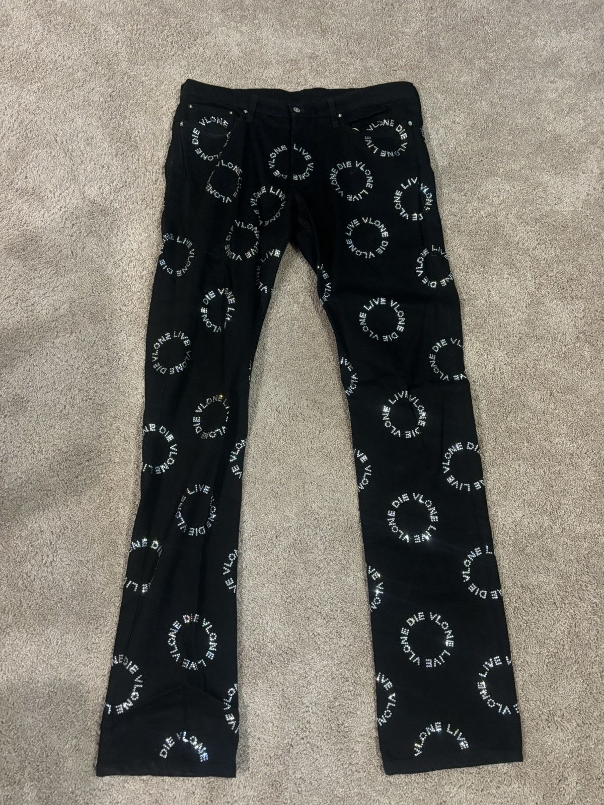 Vlone Silver Rhinestone Pants