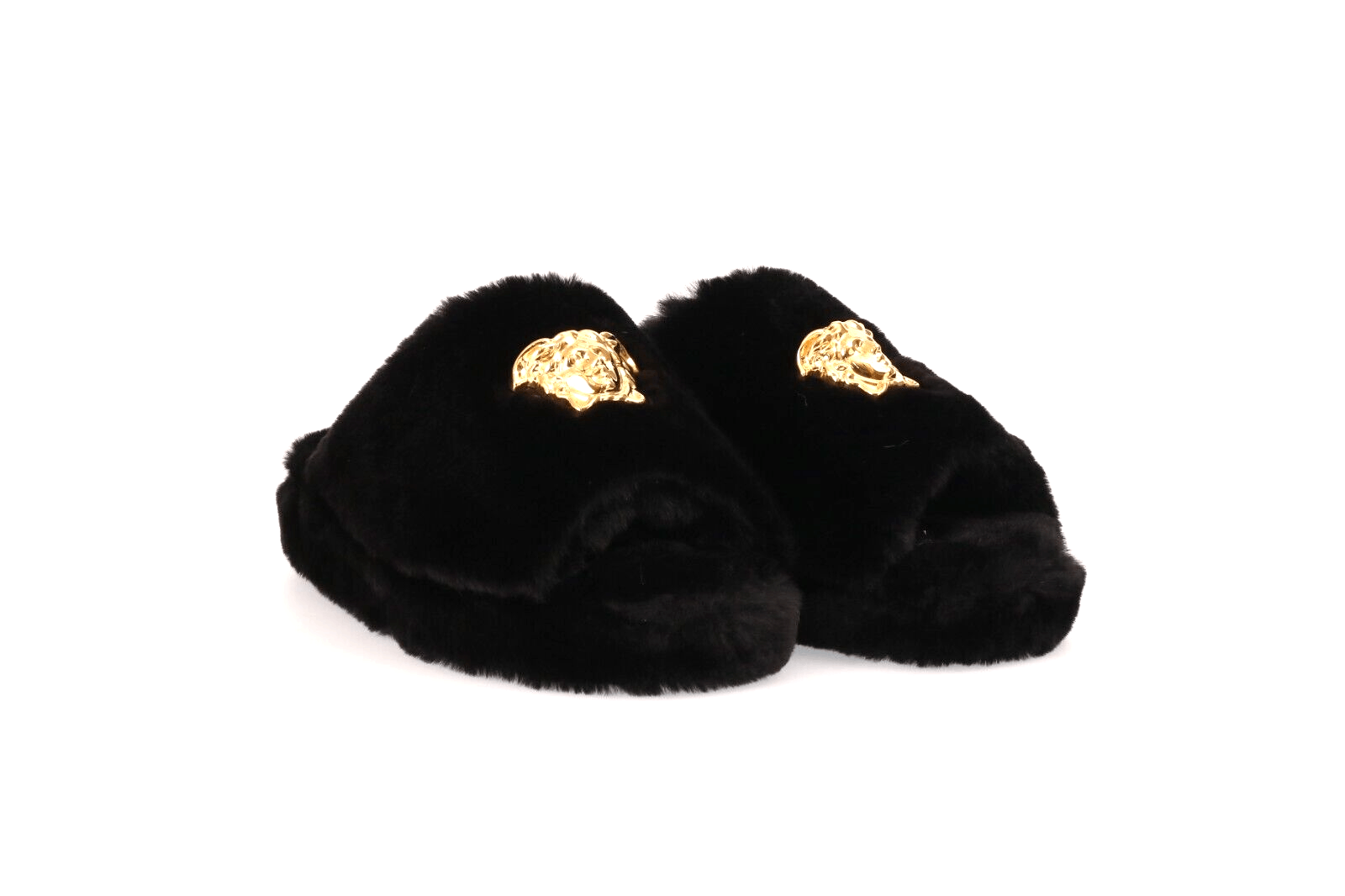 Versace VERSACE Medusa Icon Faux Fur Slippers Black Size US 7 / IT 37 - 1 Thumbnail
