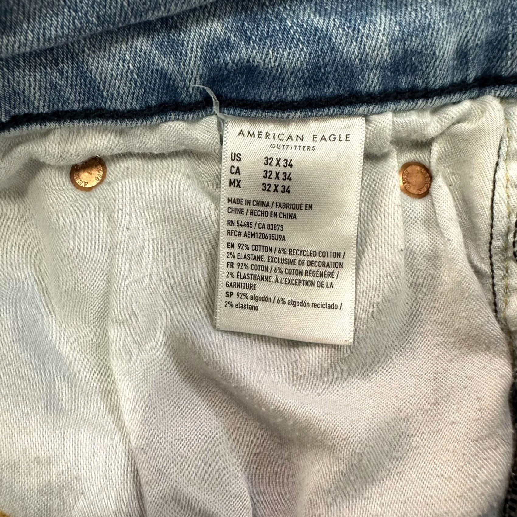 American Eagle Outfitters American Eagle Athletic Straight Jeans Men's 32x34 Denim Stretch 5-Pocket Blue 90s Hipster Mens Size US 32 / EU 48 - 6 Thumbnail