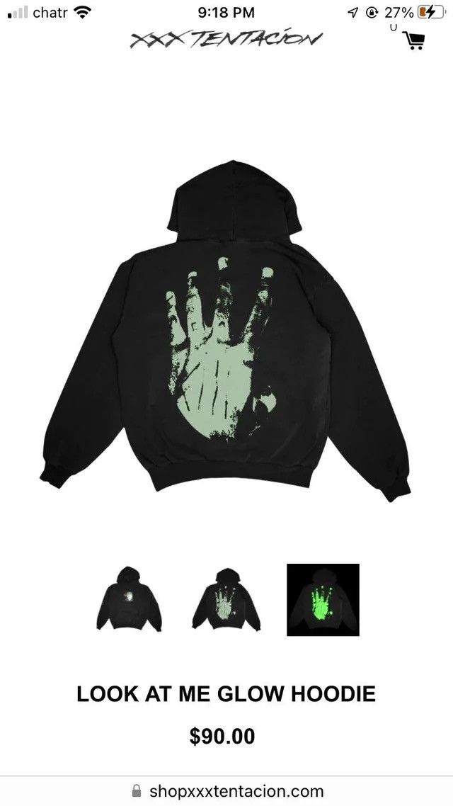 image of Revenge Xxxtentacion Look At Me Killhand Glow In The Dark Hoodie in Black, Men's (Size Medium)