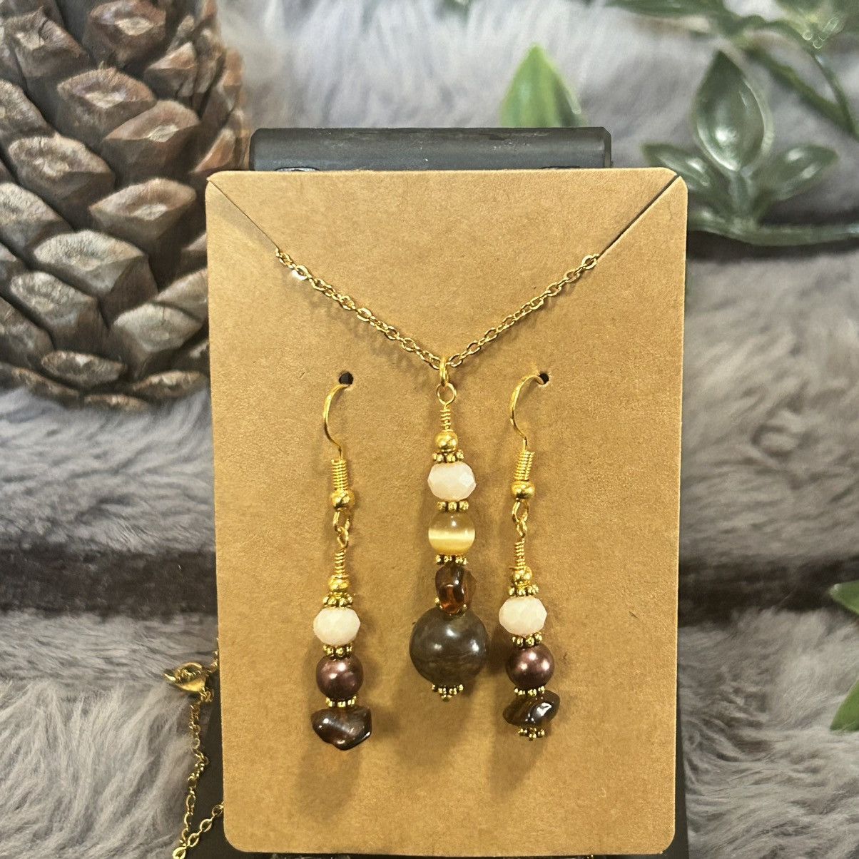Handmade Handcrafted elegant oriental agate amber necklace set Size ONE SIZE - 2 Thumbnail