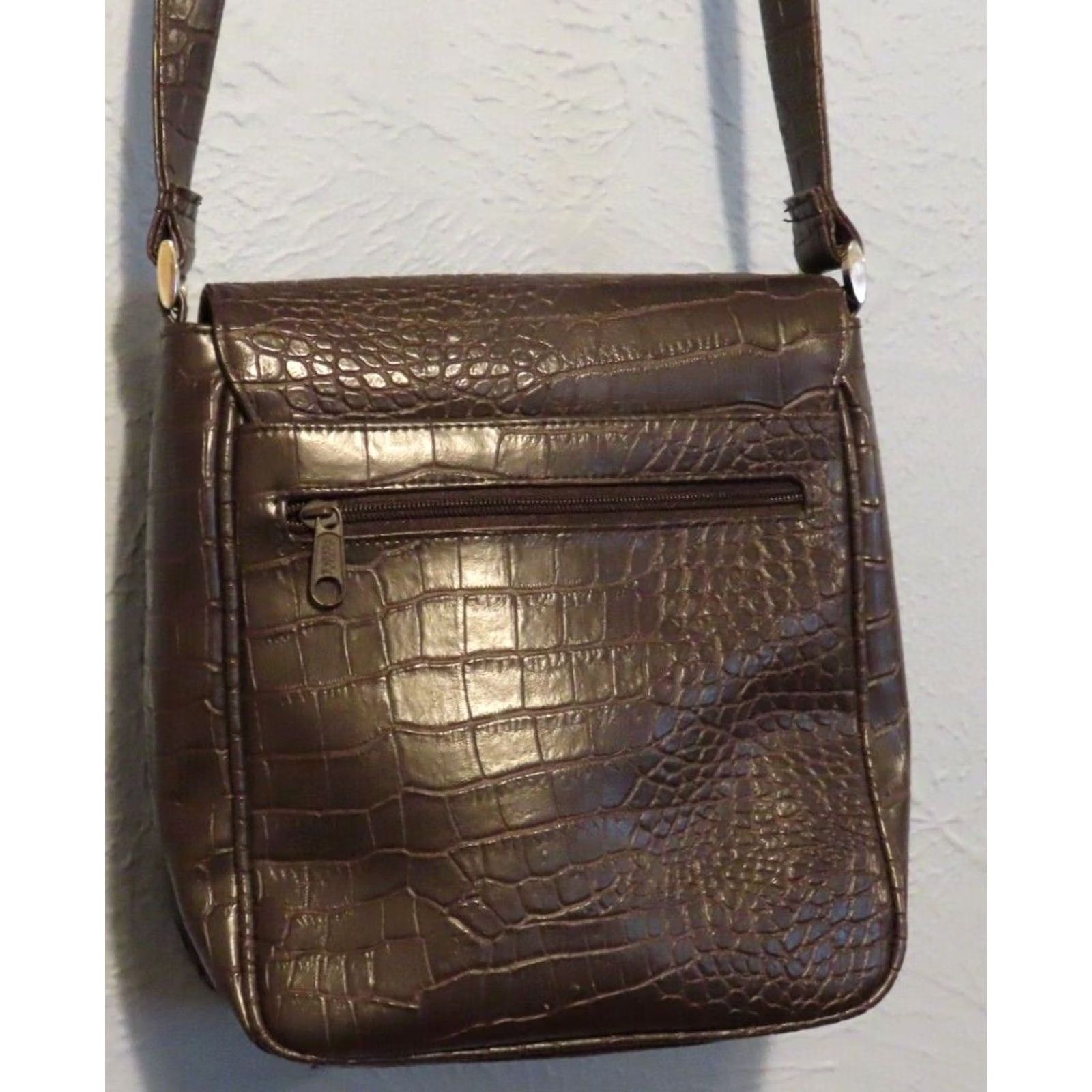 Vintage Frankie & Johnnie Crossbody Purse Brown Leather Shoulder Bag Women Medium 8x4x10 Faux Animal Skin Faux Leather Brown Black Lining Purse Size ONE SIZE - 6 Thumbnail