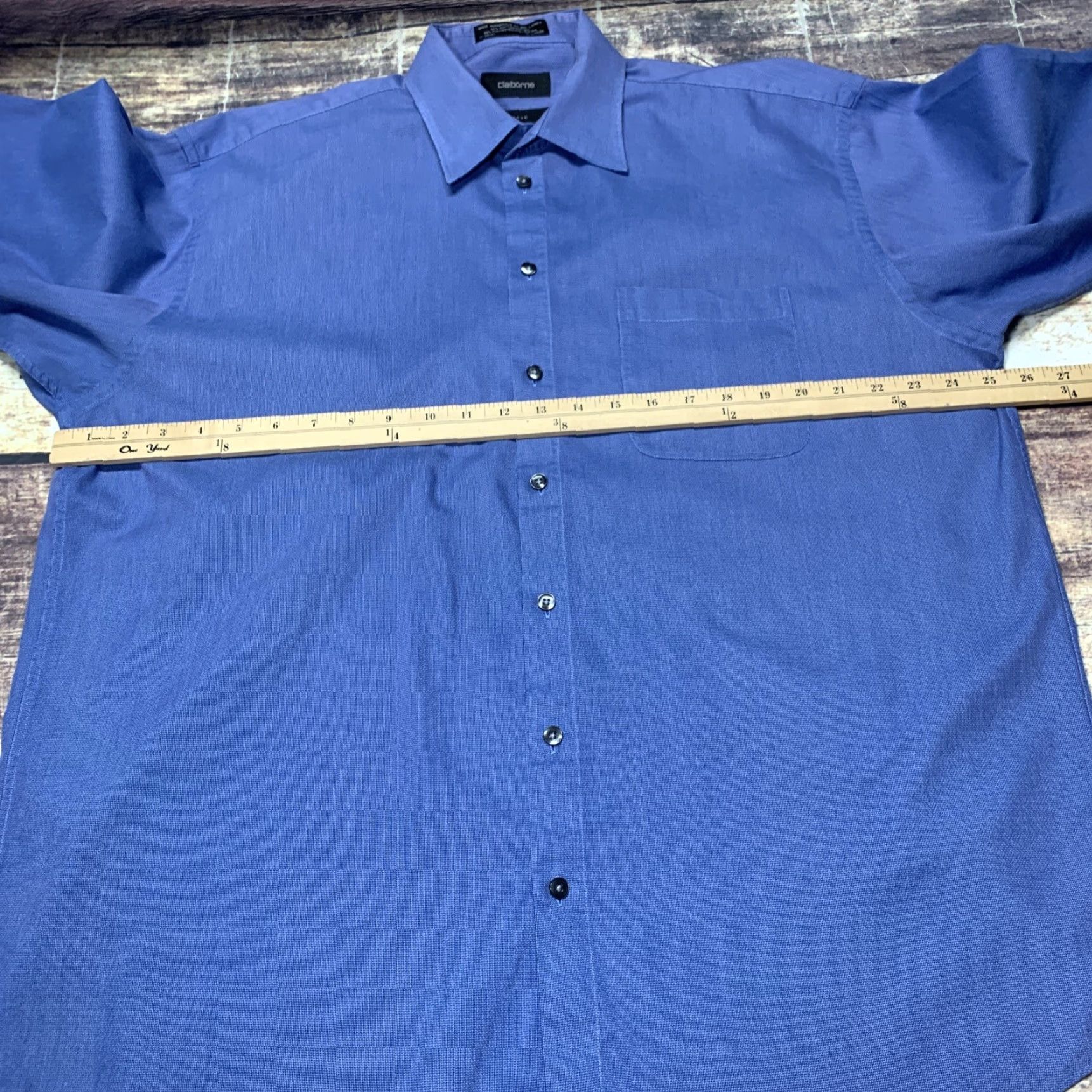 Liz Claiborne Claiborne Shirt Mens XL Long Sleeve Button-Up Blue Casual Dress Neck 17" Size US XL / EU 56 / 4 - 2 Thumbnail