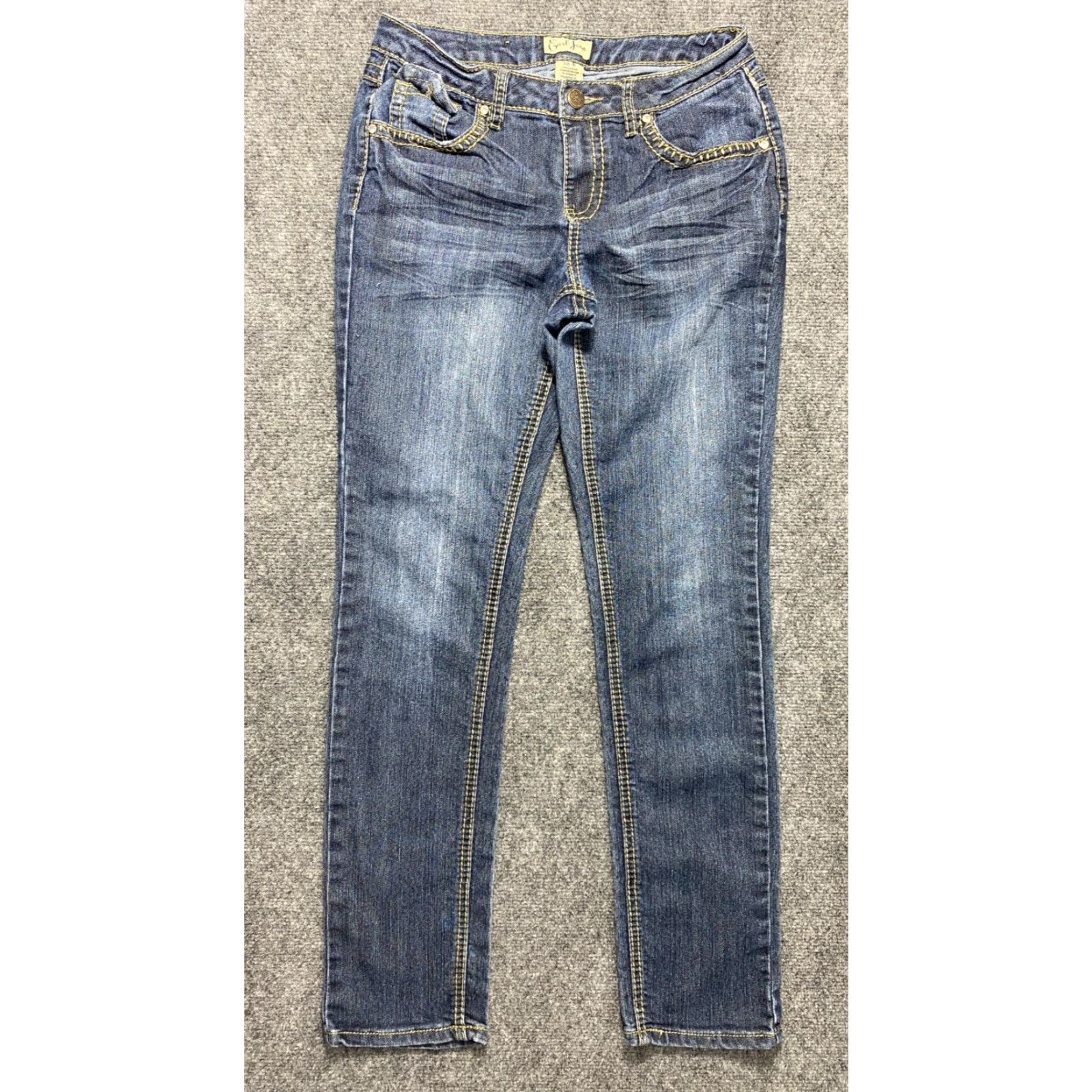 Vintage Earl Jeans Womens Jeans 6 Blue Denim Rhinestone Pocket Flap 5-Pocket Bootcut Regular Size 28" / US 6 / IT 42 - 2 Thumbnail