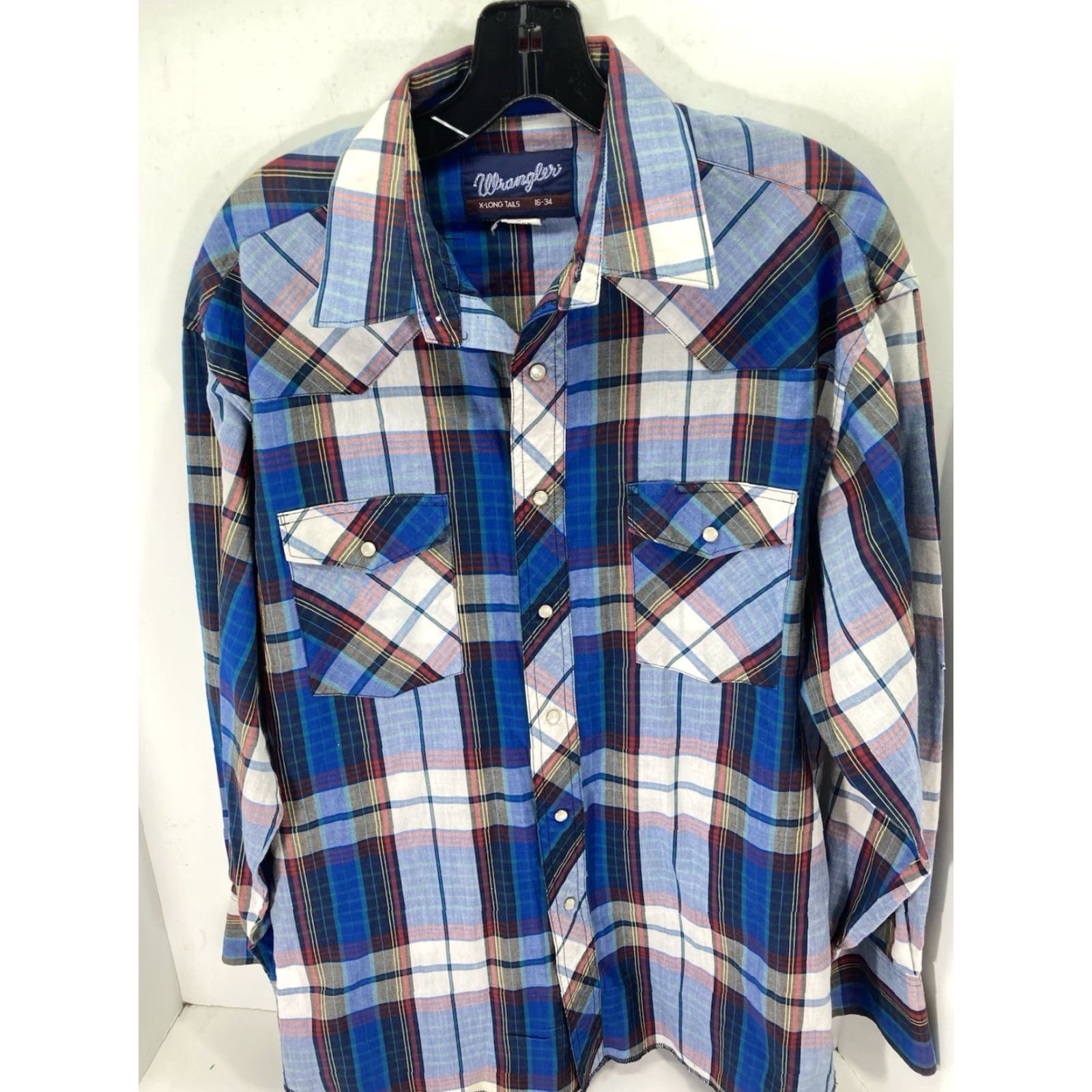 Wrangler VINTAGE Wrangler Pearl Snap Shirt Men Medium 16/34 Blue Plaid Long Sleeve Western VTG Size US M / EU 48-50 / 2 - 2 Thumbnail