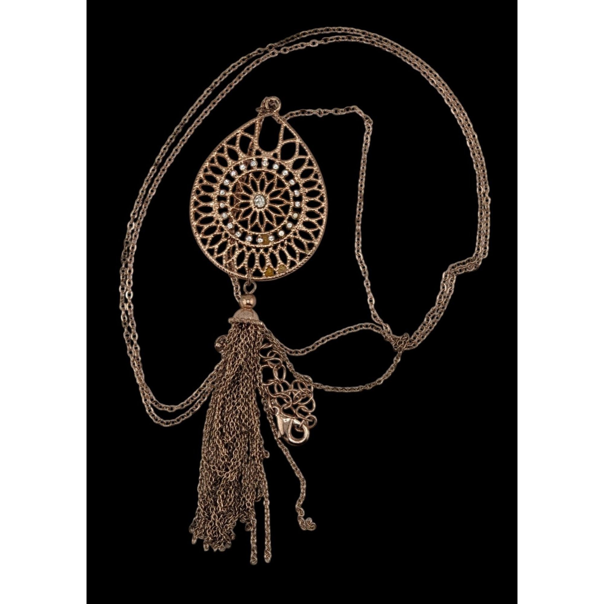 Other Bohemian Rose Gold Tone Filigree Tassel Pendant Necklace Size ONE SIZE - 3 Thumbnail