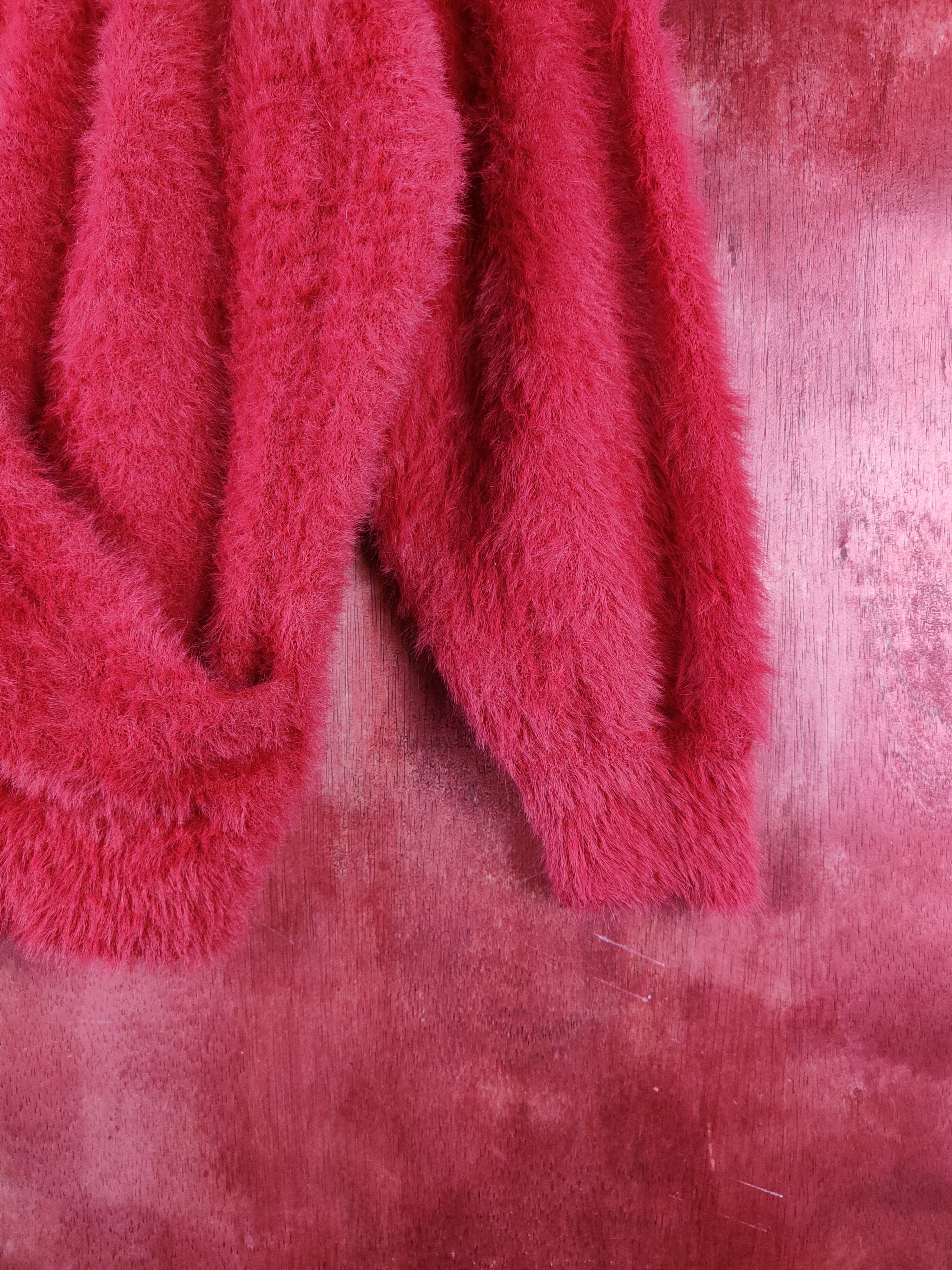 Homespun Knitwear K Red Shag Shaggy Fur Mohair Knitwear #S2192 Size M / US 6-8 / IT 42-44 - 6 Thumbnail