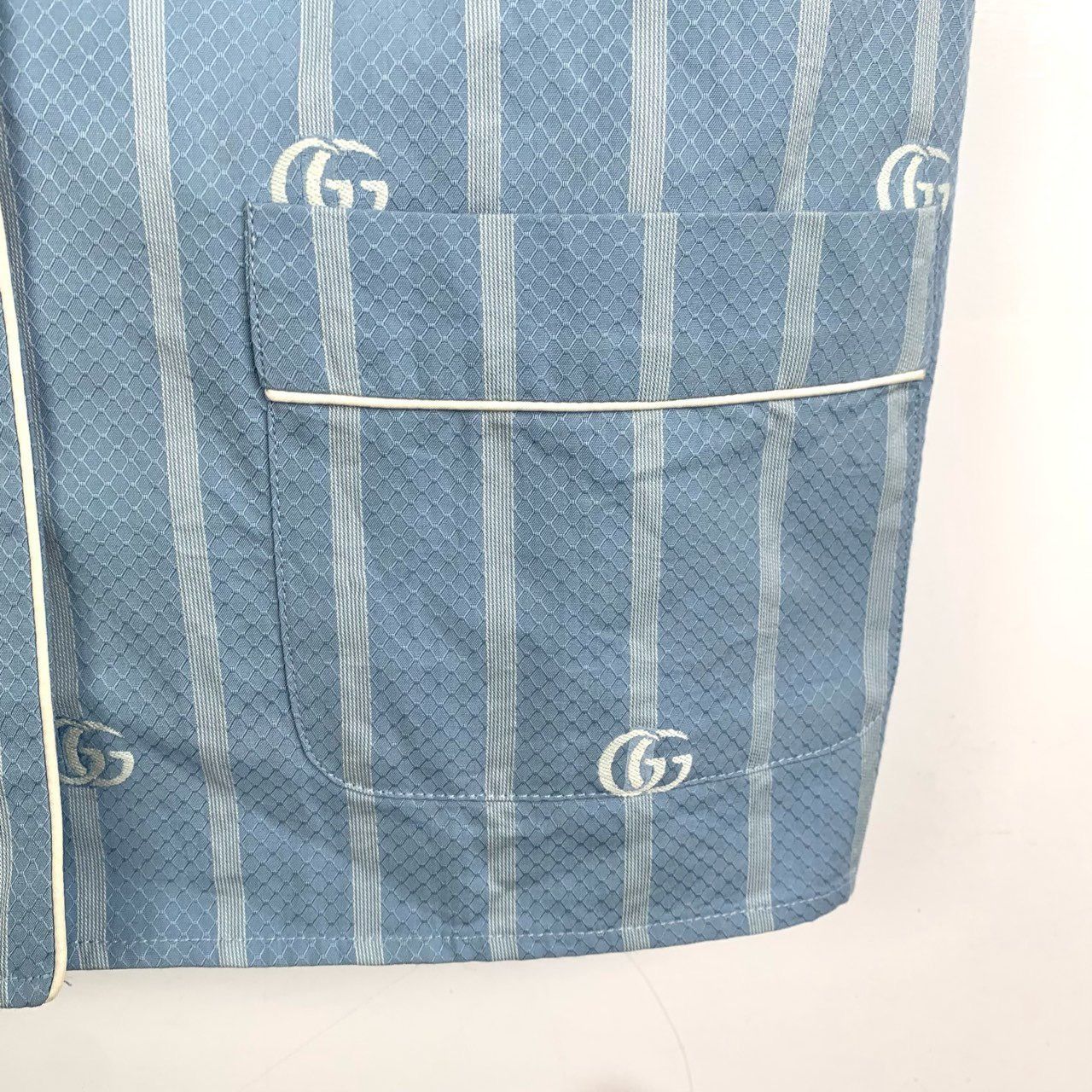 Gucci Gucci Double G Logo Embroidered Blue and White Striped Cotto Size M / US 6-8 / IT 42-44 - 6 Thumbnail