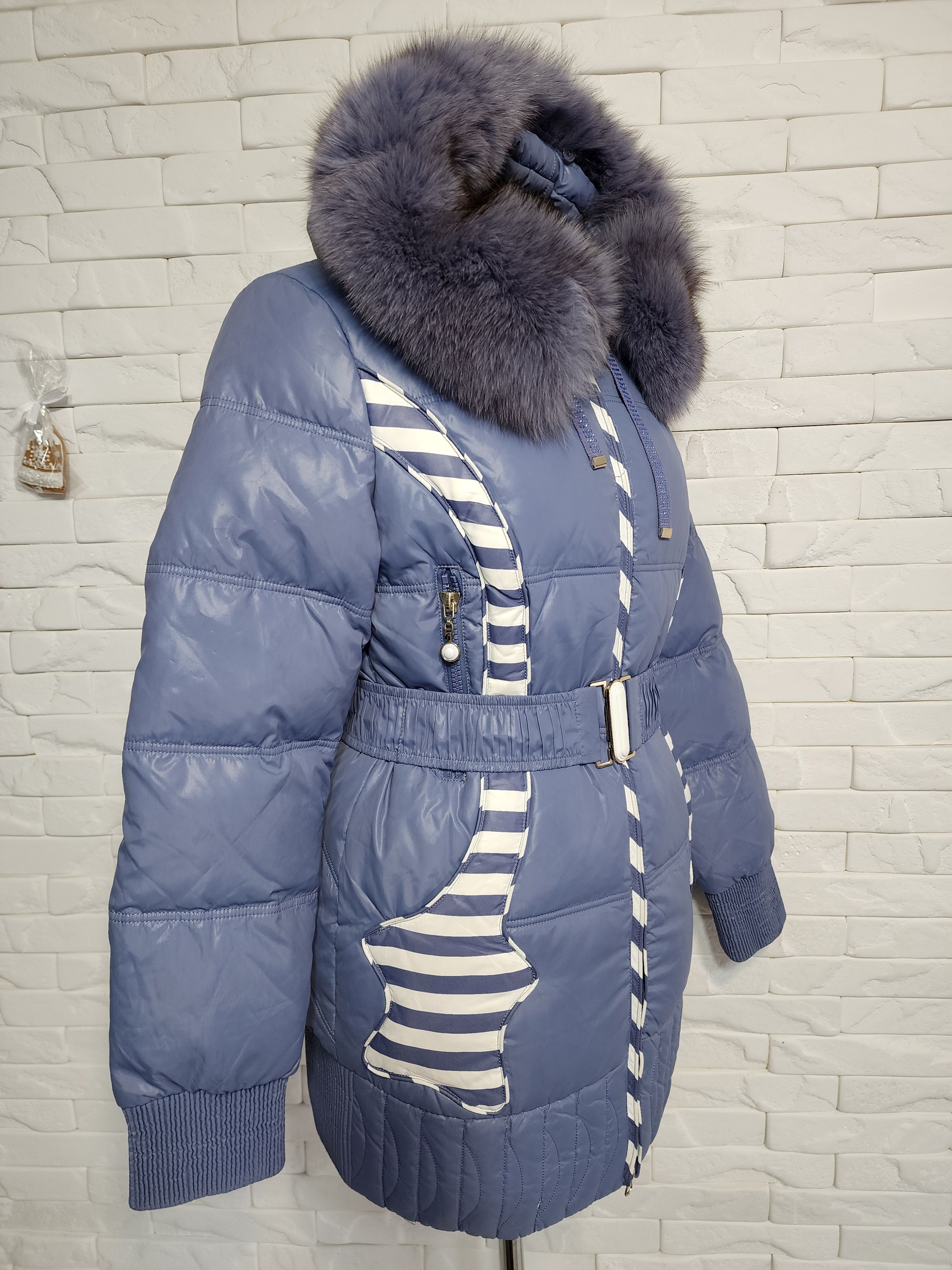 Uniqlo Blue Down Puffer Coat: Hooded Fur Trim Winter Jacket Size M / US 6-8 / IT 42-44 - 3 Thumbnail