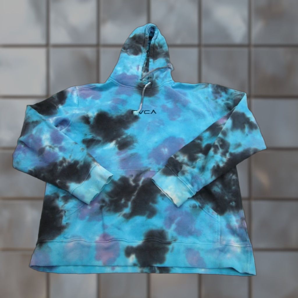 RVCA RVCA Hoodie Mens Large Blue Tie Dye Pullover Surfer Skater Grunge Graphic Print Logo All Seasons Hooded Pockets Mens Regular XS? Wait Size US L / EU 52-54 / 3 - 1 Thumbnail