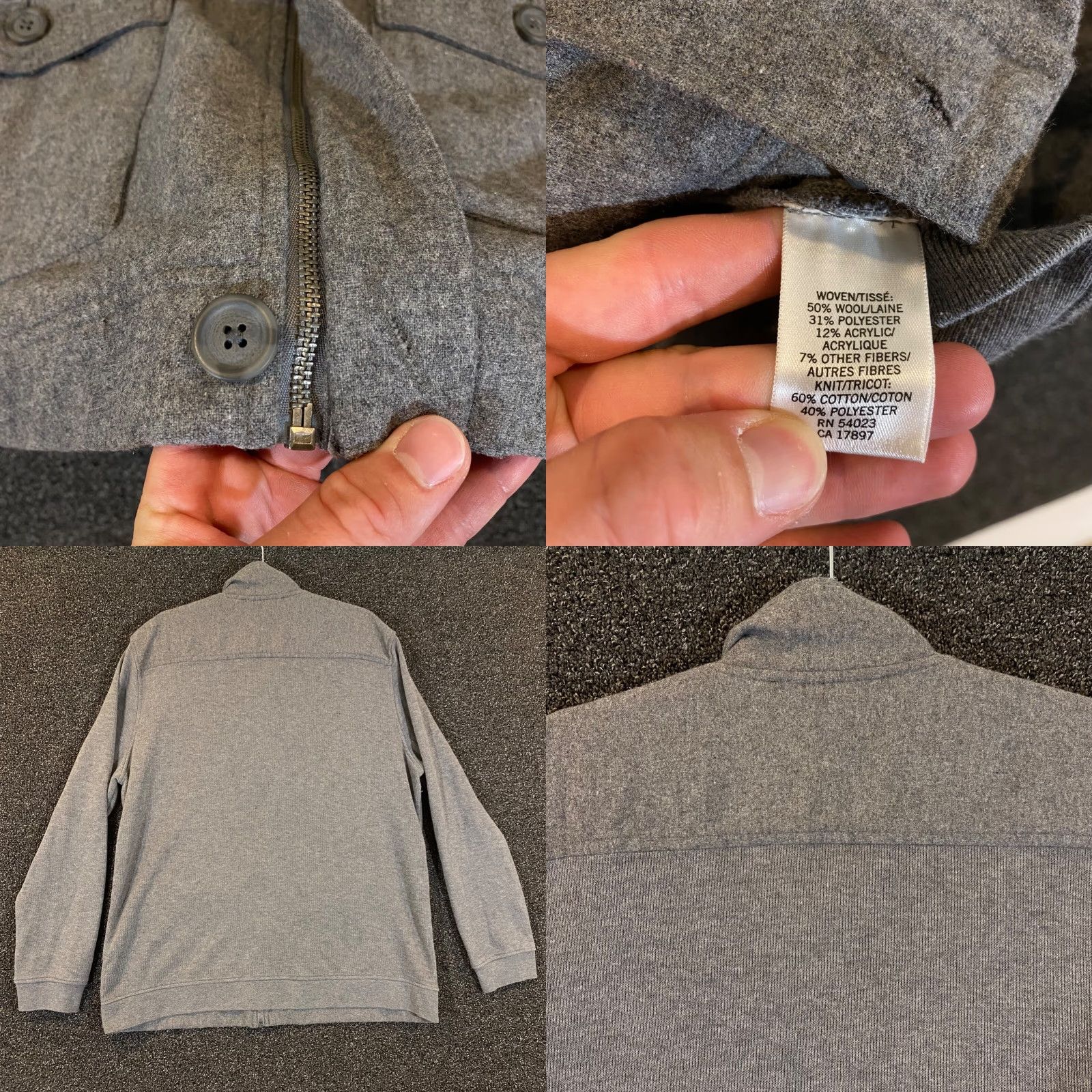 Banana Republic Banana Republic Sweater Mens XL Gray Wool Epaulet Chore Guayabera Jacket Size US XL / EU 56 / 4 - 8 Thumbnail
