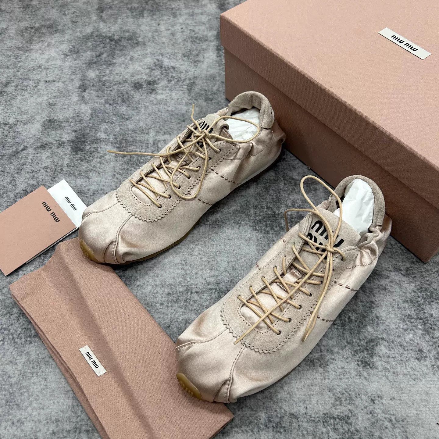 Miu Miu MIU MIU Pink Satin Plume Sneaker 36 New w/ Full Acc Size US 5.5 / IT 35.5 - 1 Thumbnail